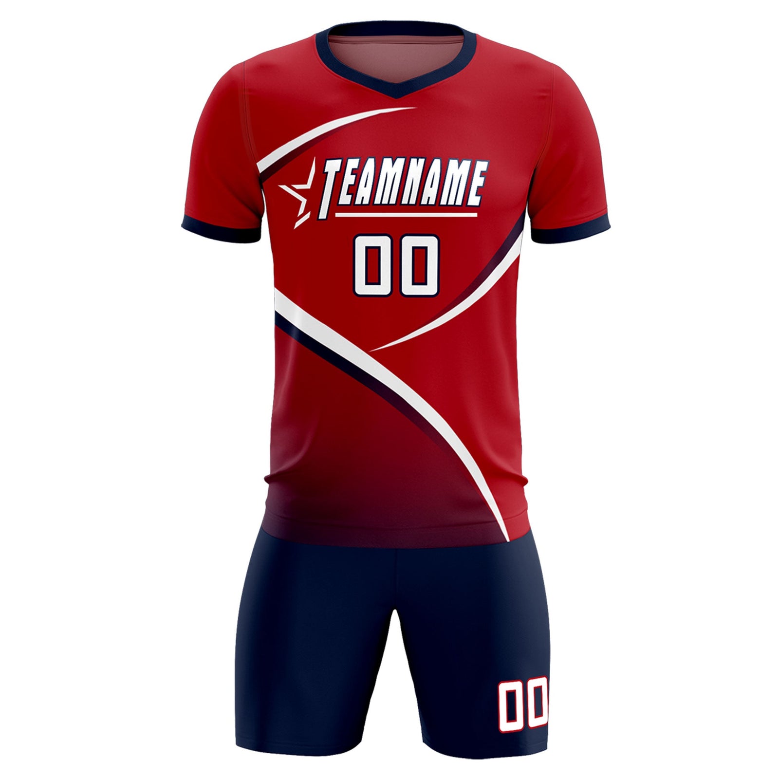 Custom Red Navy Color Block Training Uniform For Men Soccer Sets Jersey