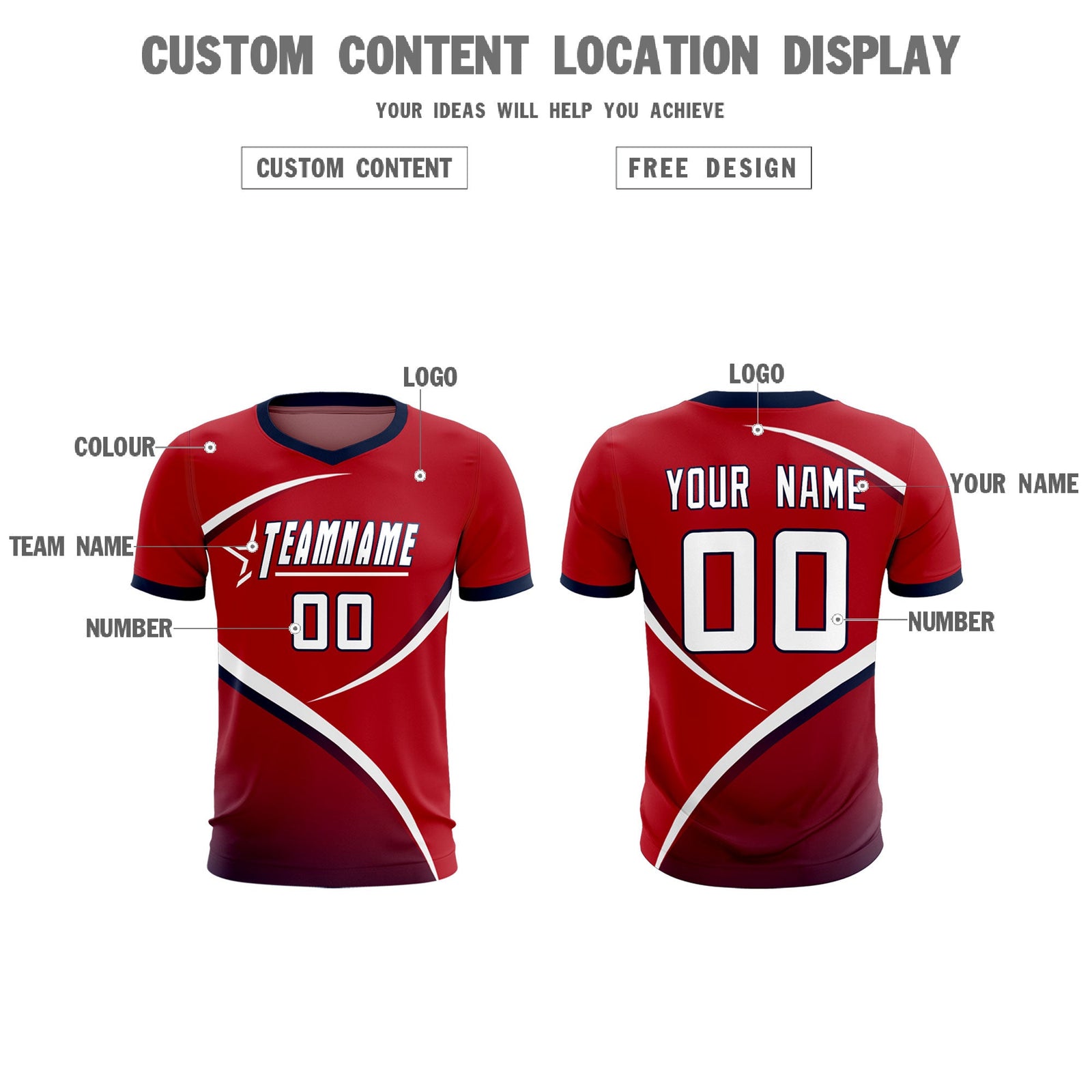 Custom Red Navy Color Block Training Uniform For Men Soccer Sets Jersey