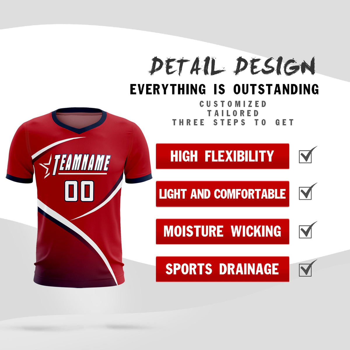 Custom Red Navy Color Block Training Uniform For Men Soccer Sets Jersey