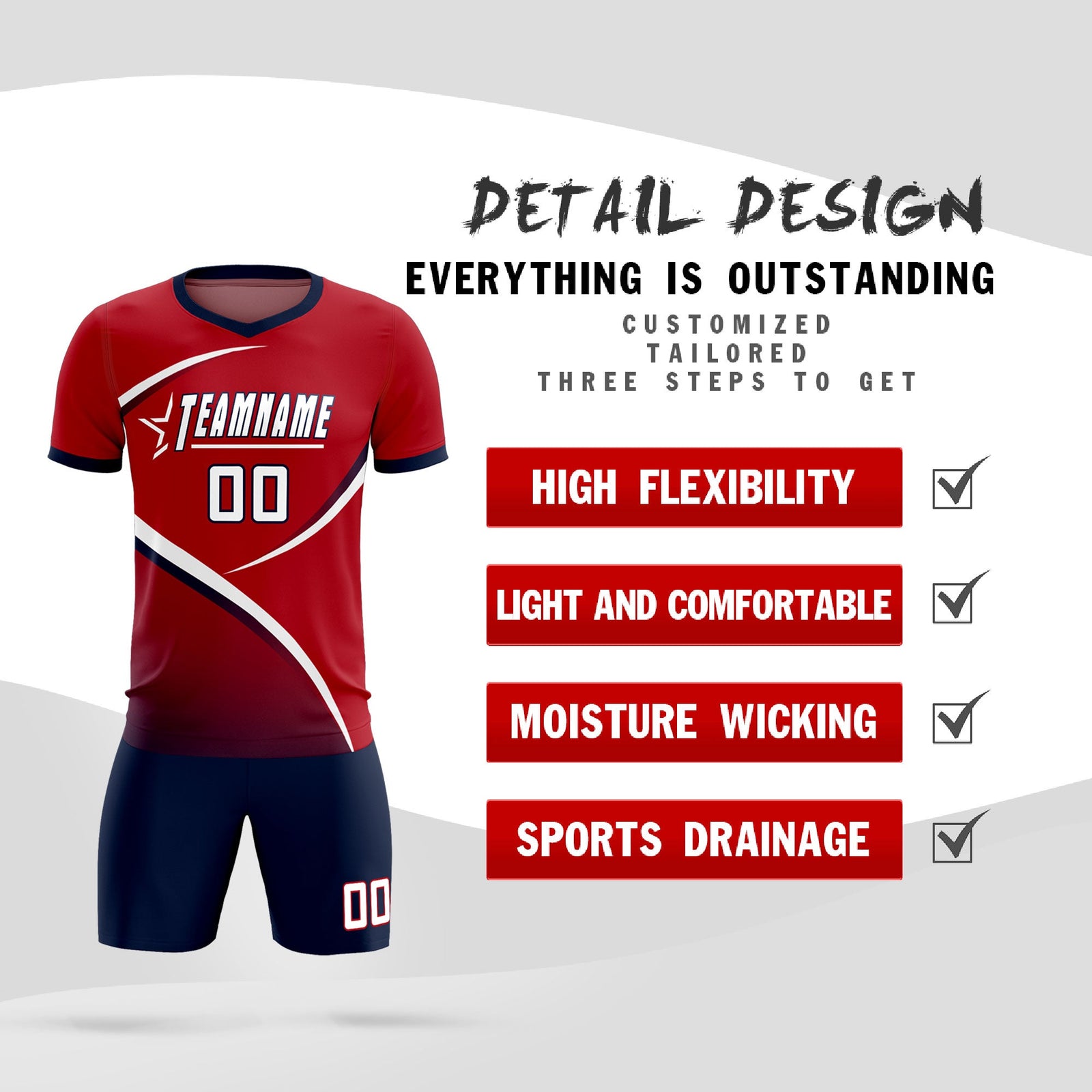 Custom Red Navy Color Block Training Uniform For Men Soccer Sets Jersey