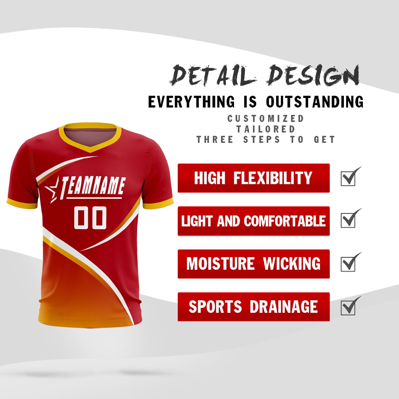 Custom Red Gold Color Block Training Uniform For Men Soccer Sets Jersey