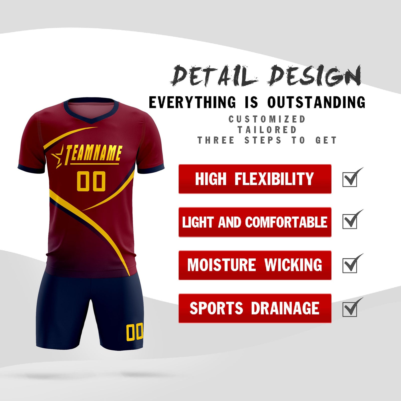 Custom Crimson Navy Color Block Training Uniform For Men Soccer Sets Jersey