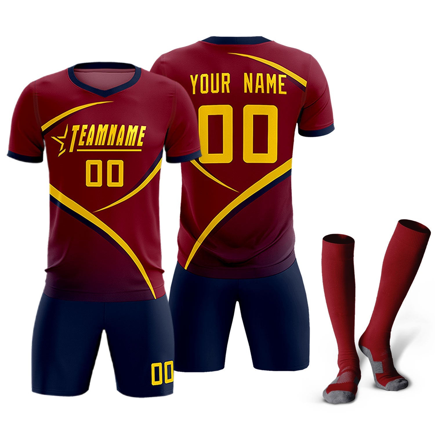 Custom Crimson Navy Color Block Training Uniform For Men Soccer Sets Jersey