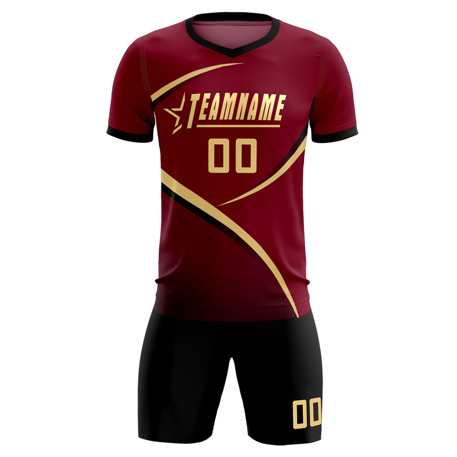 Custom Crimson Black Color Block Training Uniform For Men Soccer Sets Jersey