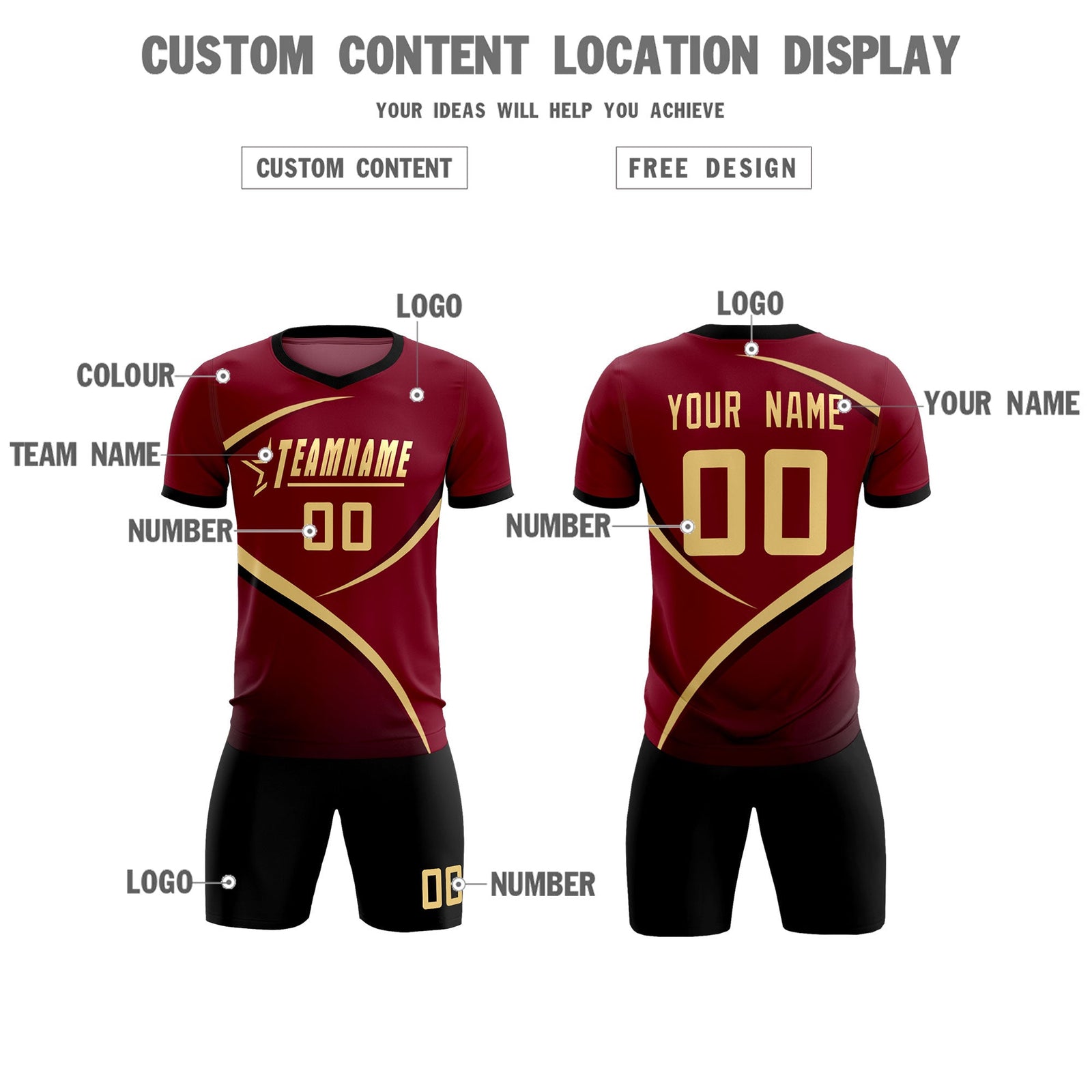 Custom Crimson Black Color Block Training Uniform For Men Soccer Sets Jersey