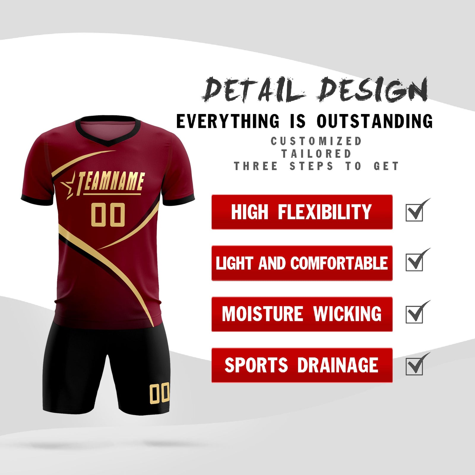 Custom Crimson Black Color Block Training Uniform For Men Soccer Sets Jersey