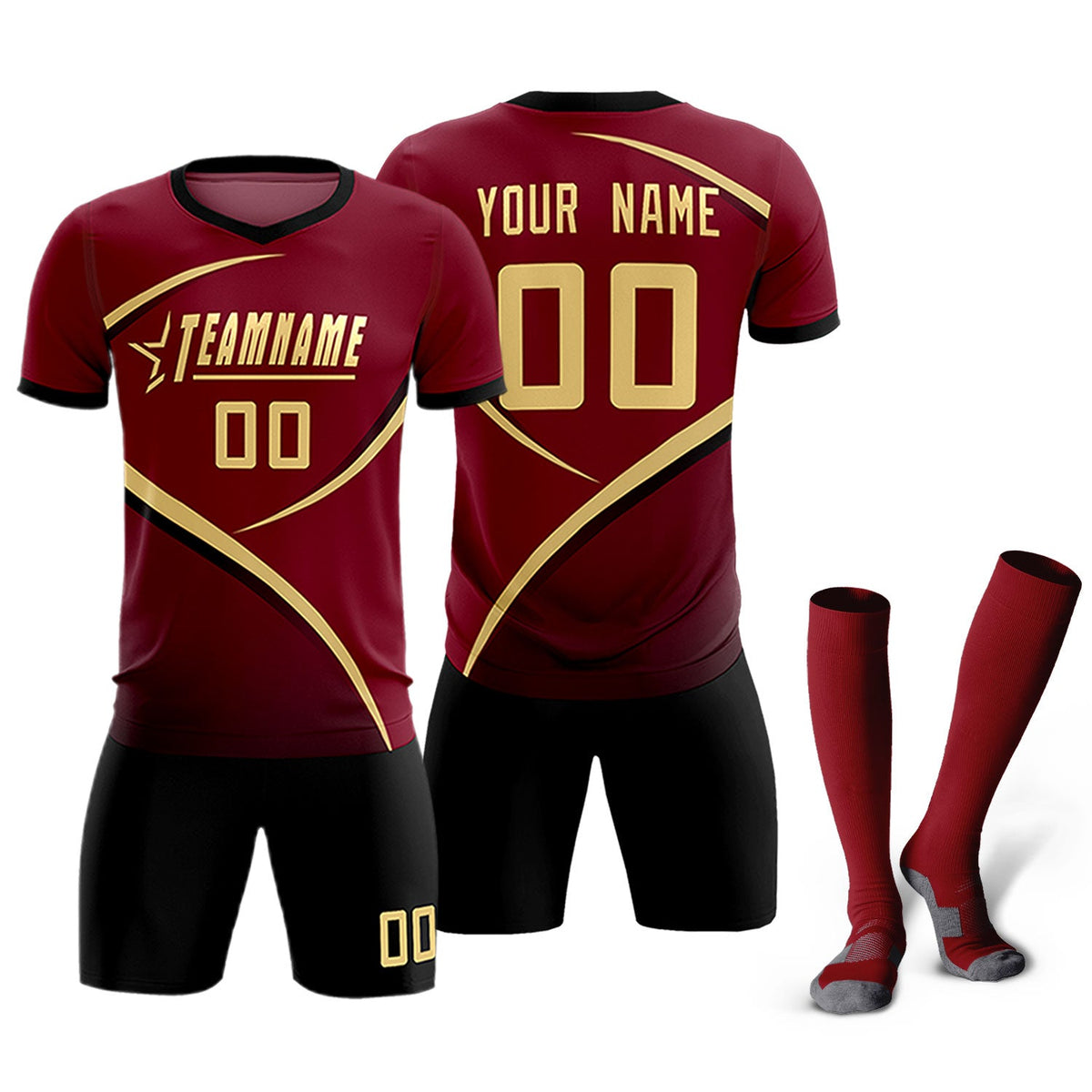 Custom Crimson Black Color Block Training Uniform For Men Soccer Sets Jersey