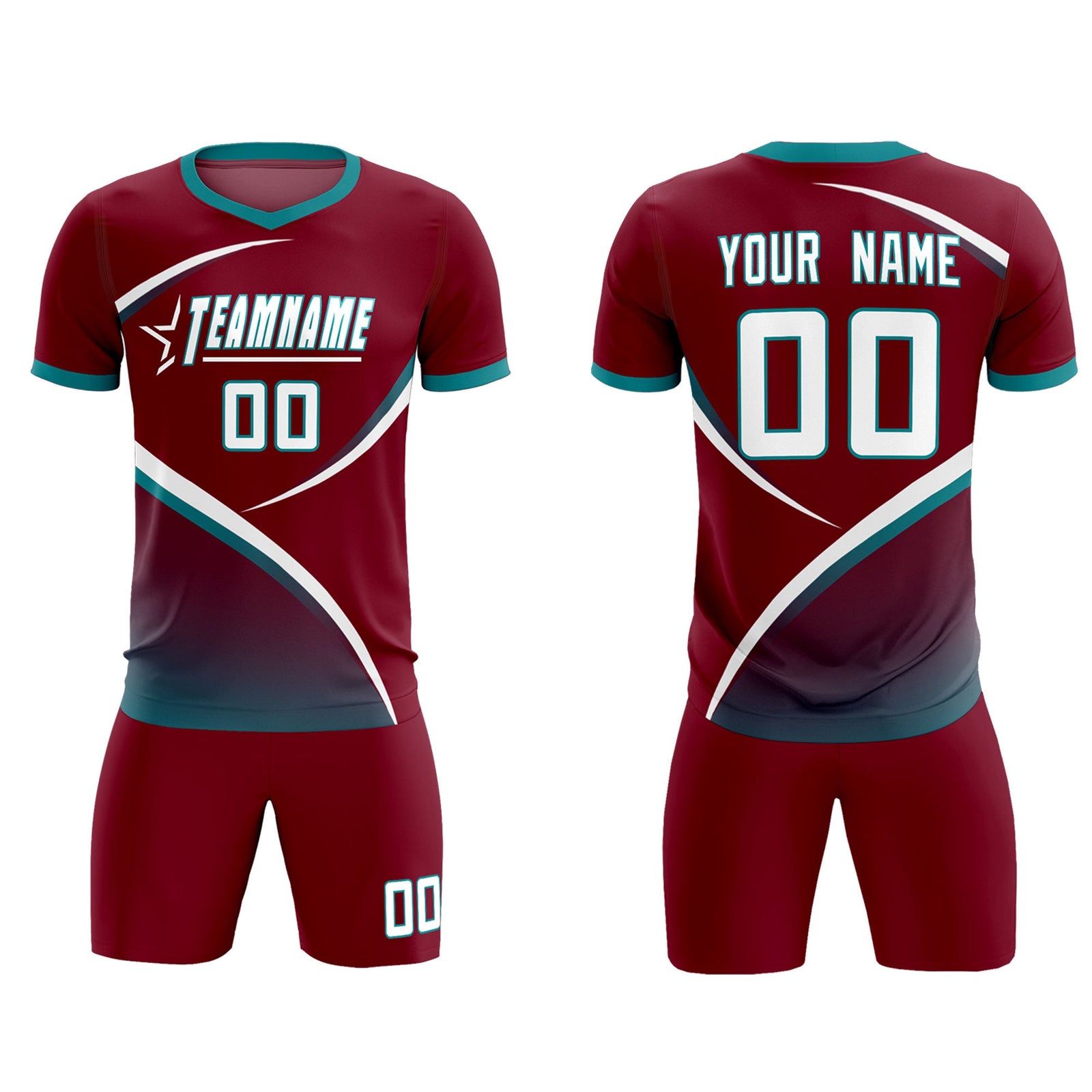 Custom Crimson Aqua Color Block Training Uniform For Men Soccer Sets Jersey