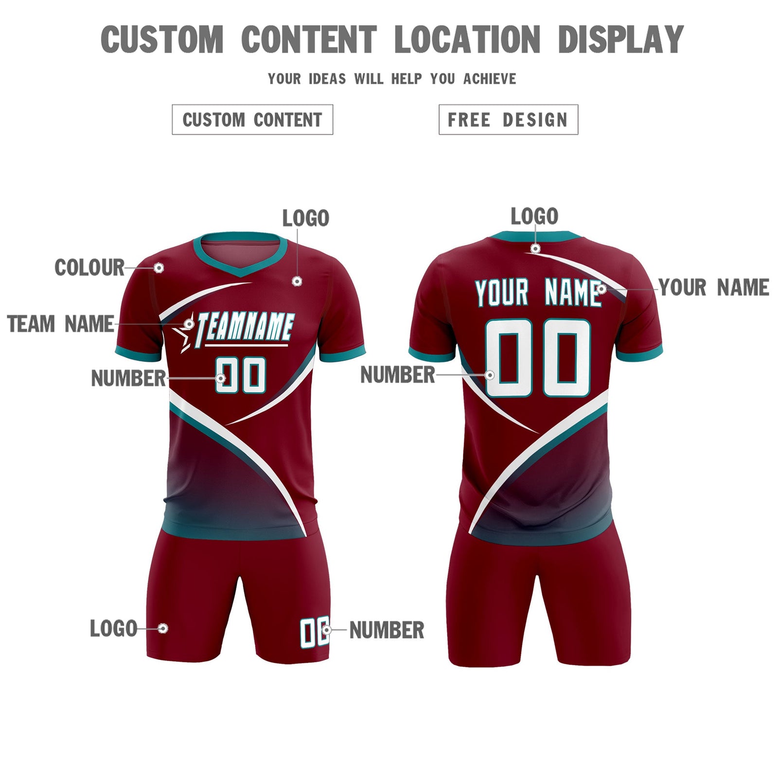 Custom Crimson Aqua Color Block Training Uniform For Men Soccer Sets Jersey