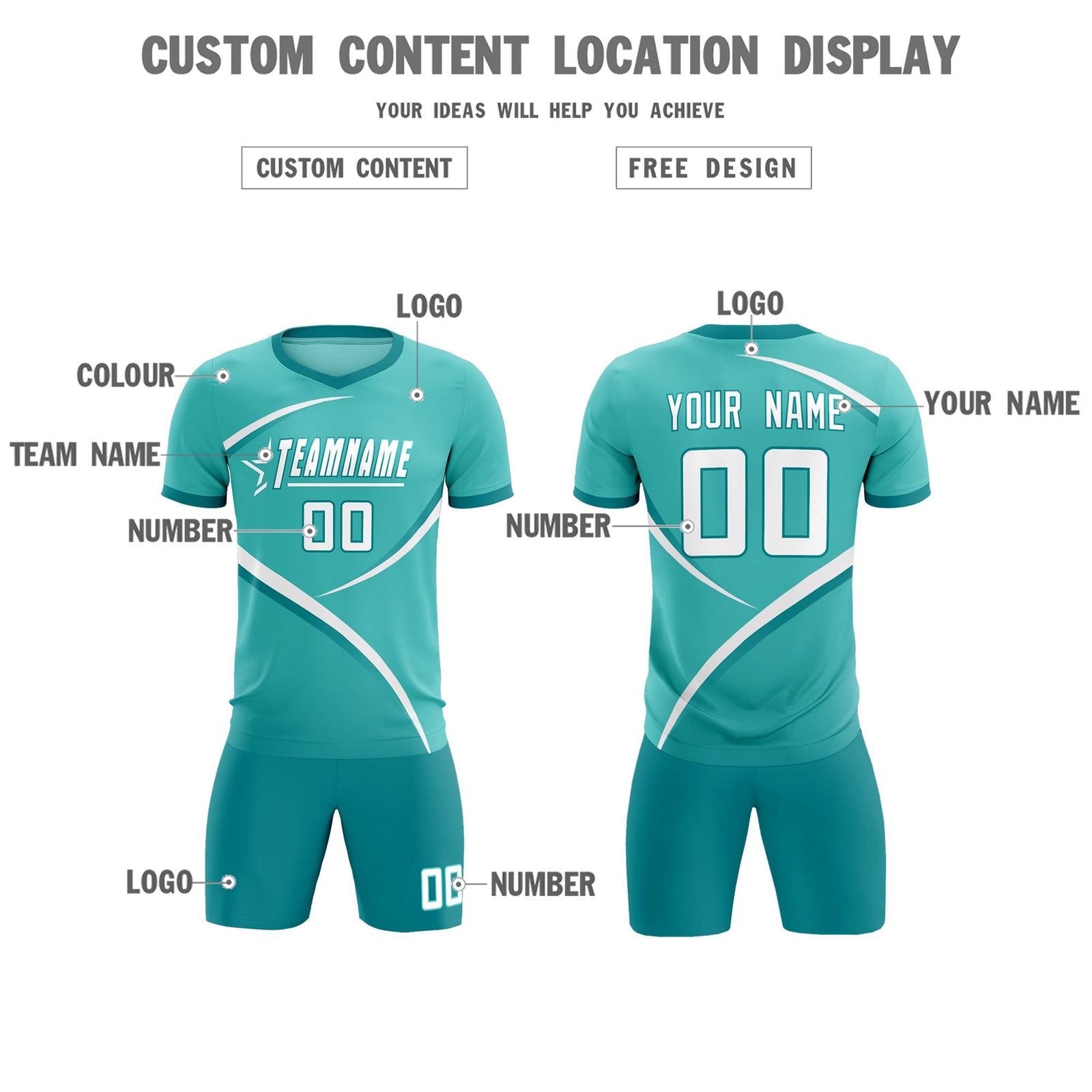 Custom Bright Green Aqua Color Block Training Uniform For Men Soccer Sets Jersey