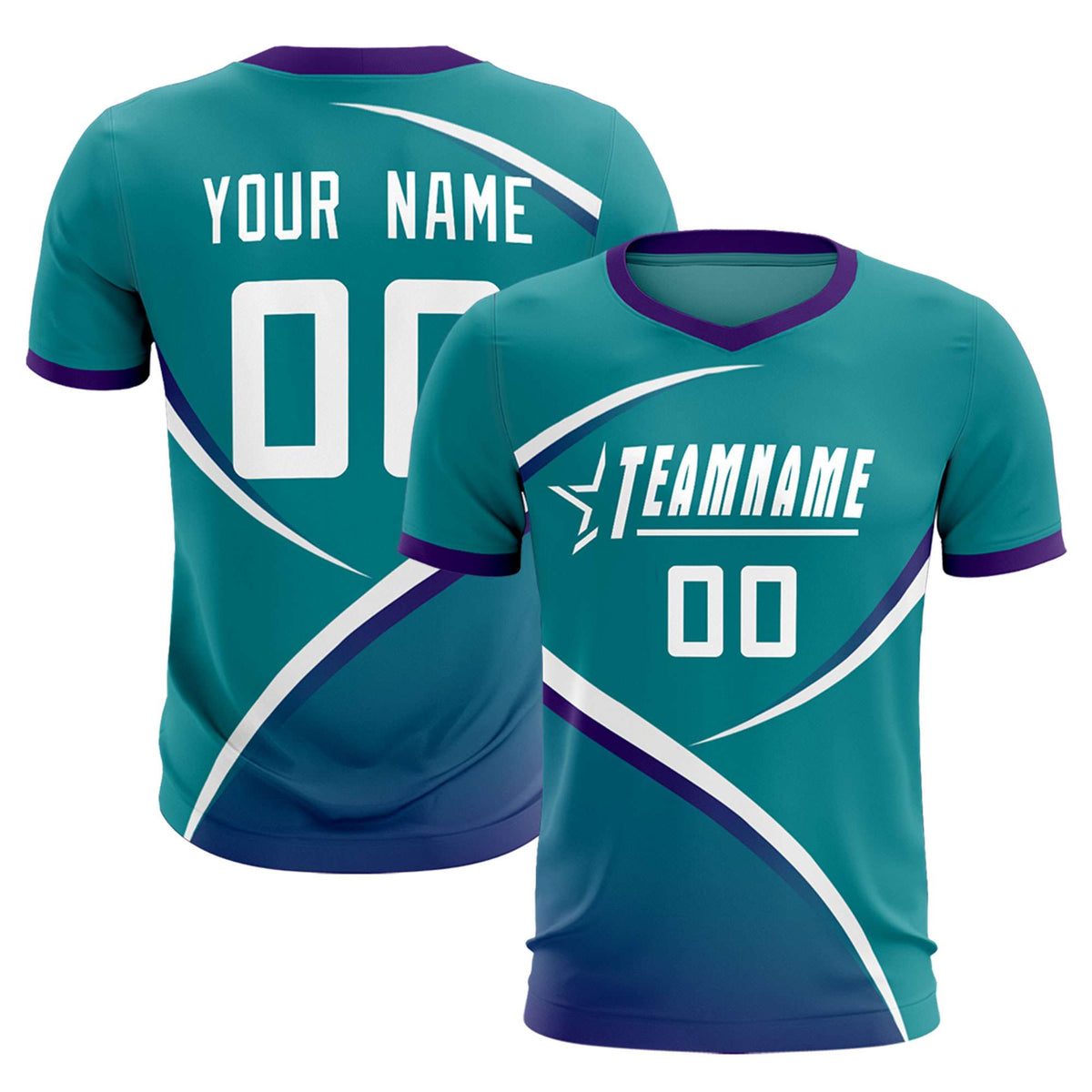 Custom Aqua Purple Color Block Training Uniform For Men Soccer Sets Jersey