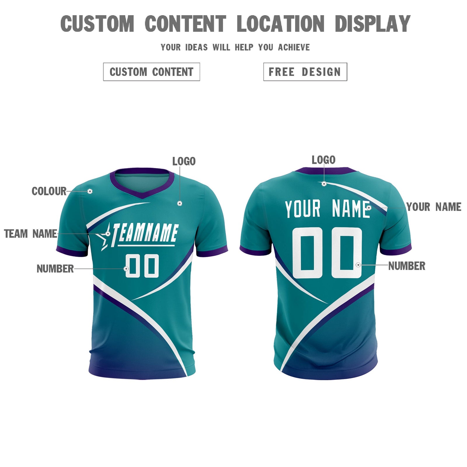 Custom Aqua Purple Color Block Training Uniform For Men Soccer Sets Jersey