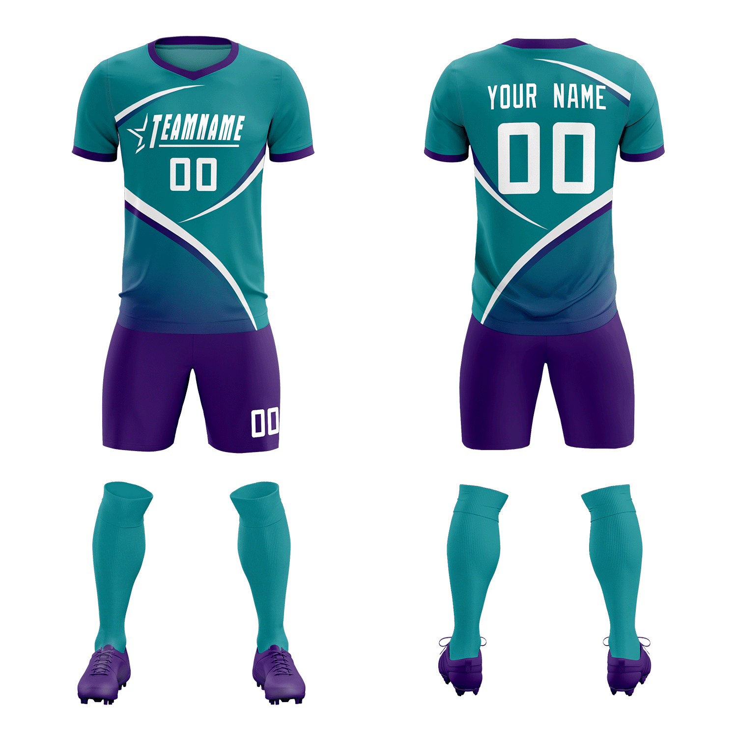 Custom Aqua Purple Color Block Training Uniform For Men Soccer Sets Jersey