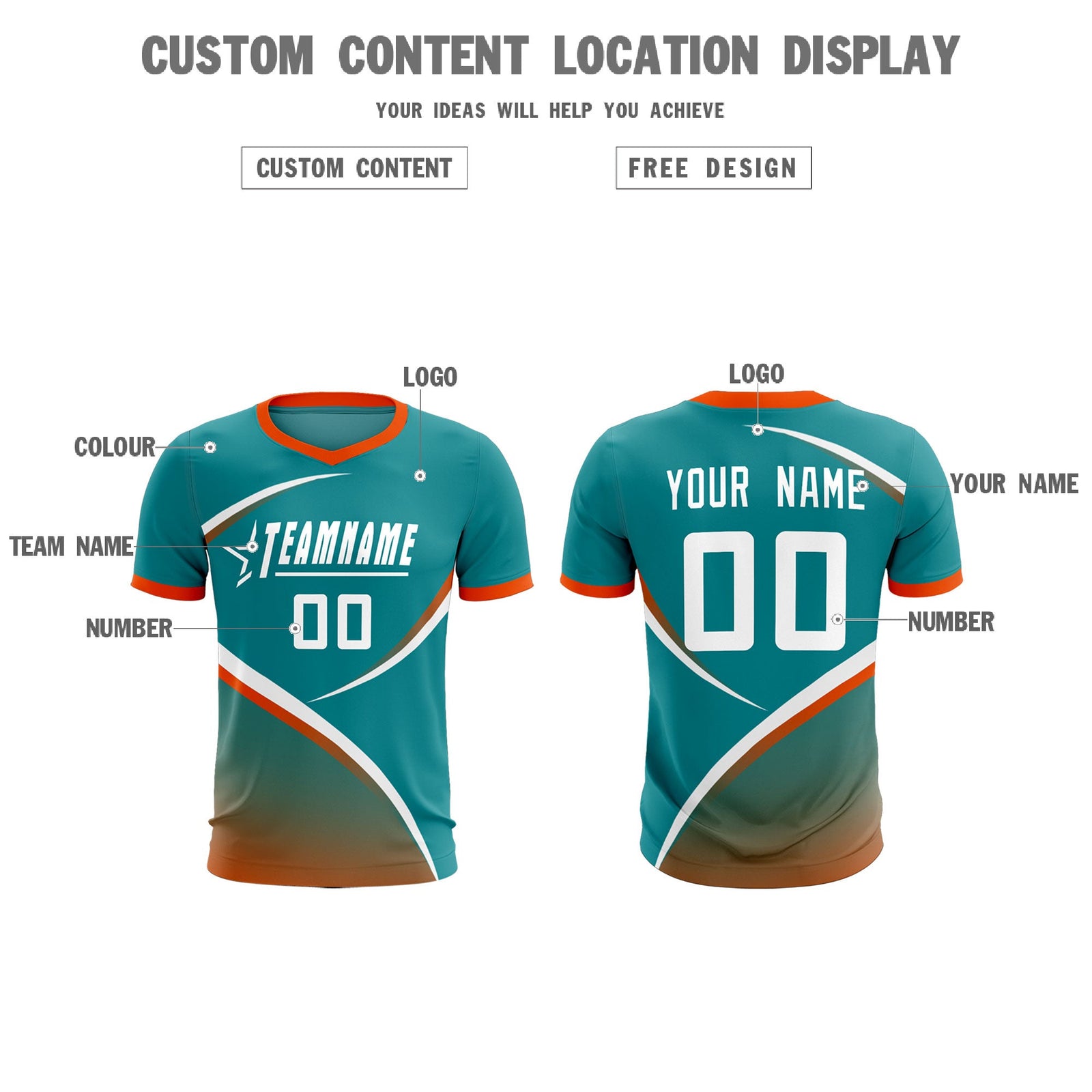 Custom Aqua Orange Color Block Training Uniform For Men Soccer Sets Jersey