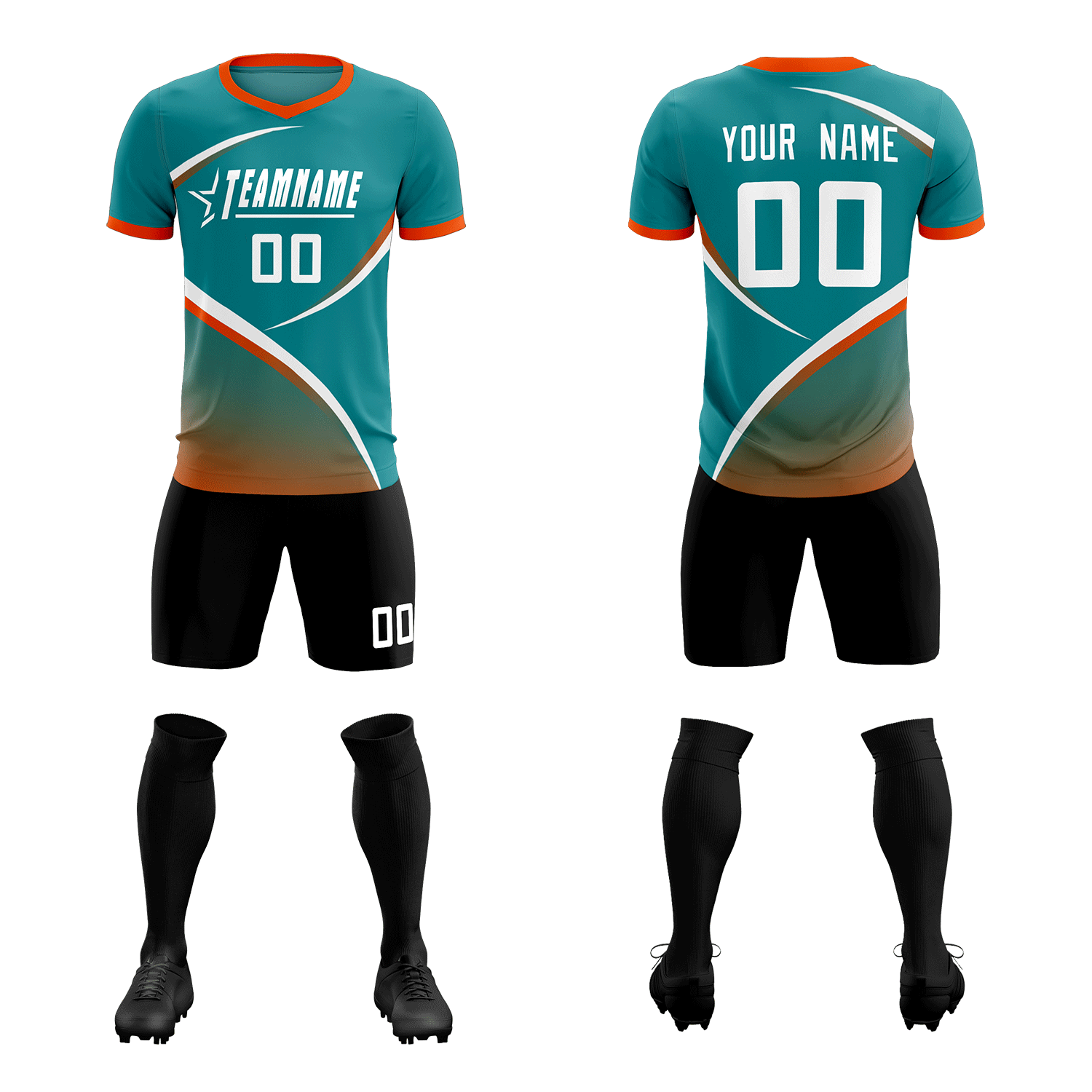 Custom Aqua Orange Color Block Training Uniform For Men Soccer Sets Jersey