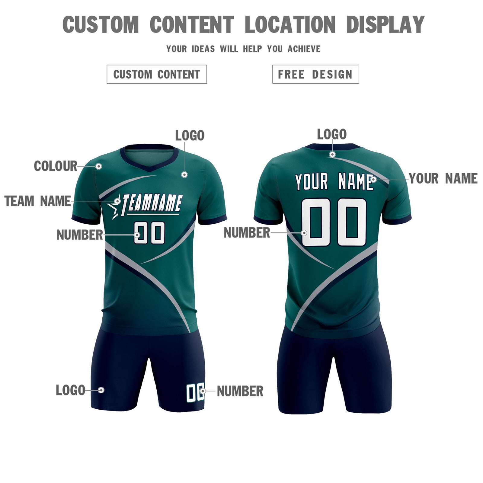 Custom Aqua Navy Color Block Training Uniform For Men Soccer Sets Jersey