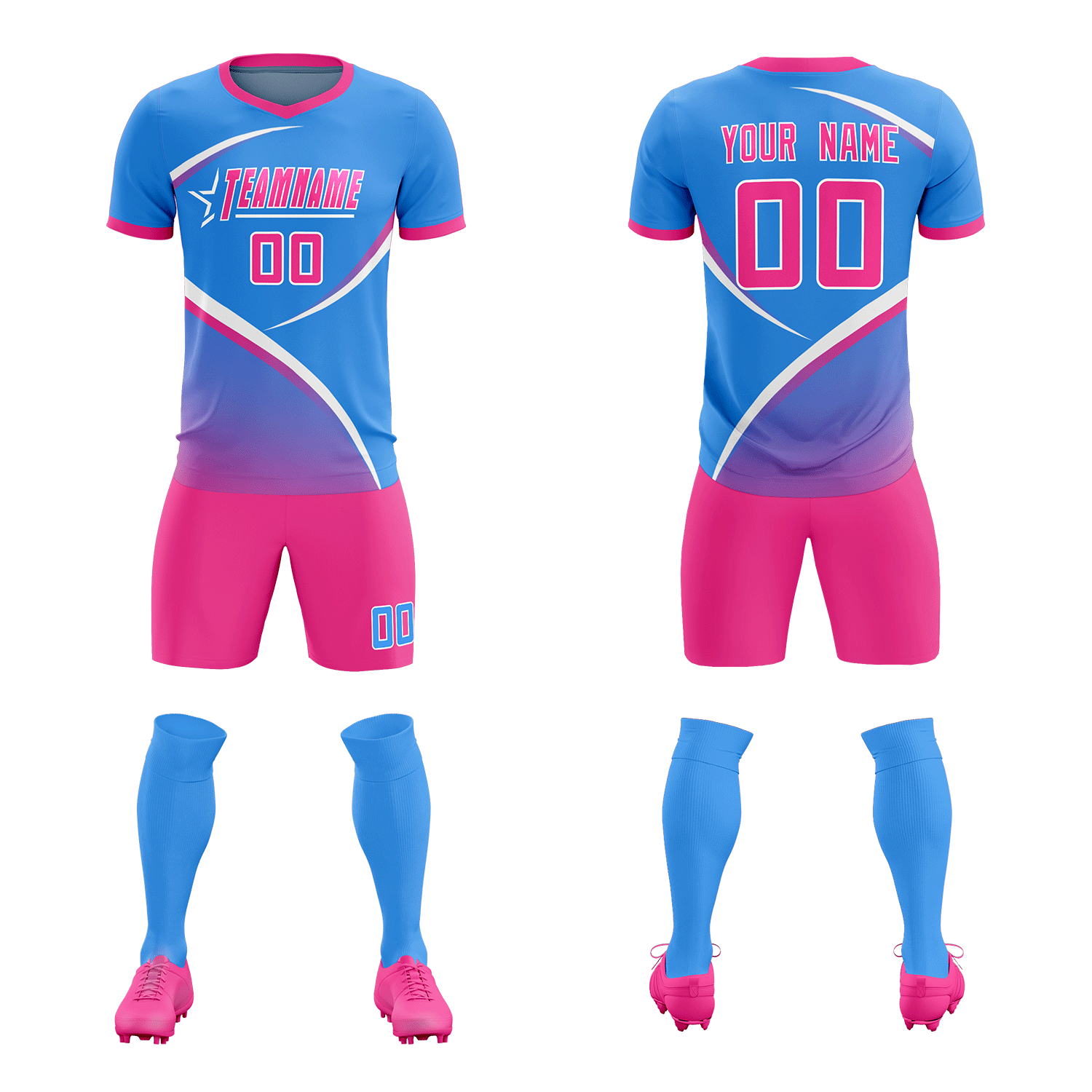 Custom Powder Blue Pink Color Block Training Uniform For Men Soccer Sets Jersey