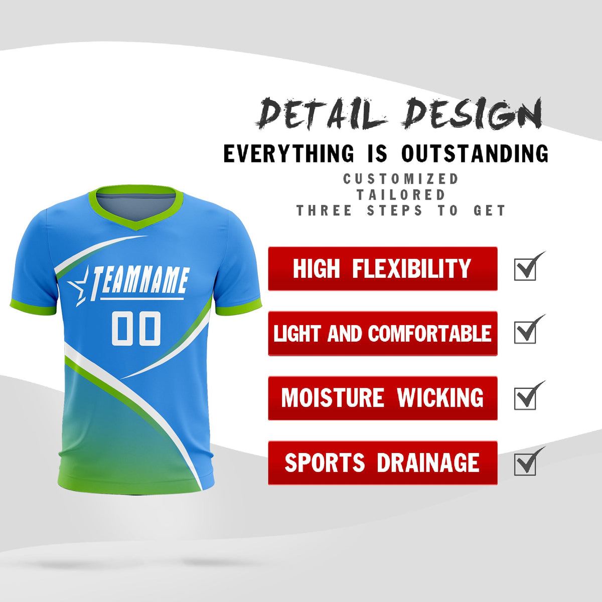 Custom Powder Blue Neon Green Color Block Training Uniform For Men Soccer Sets Jersey