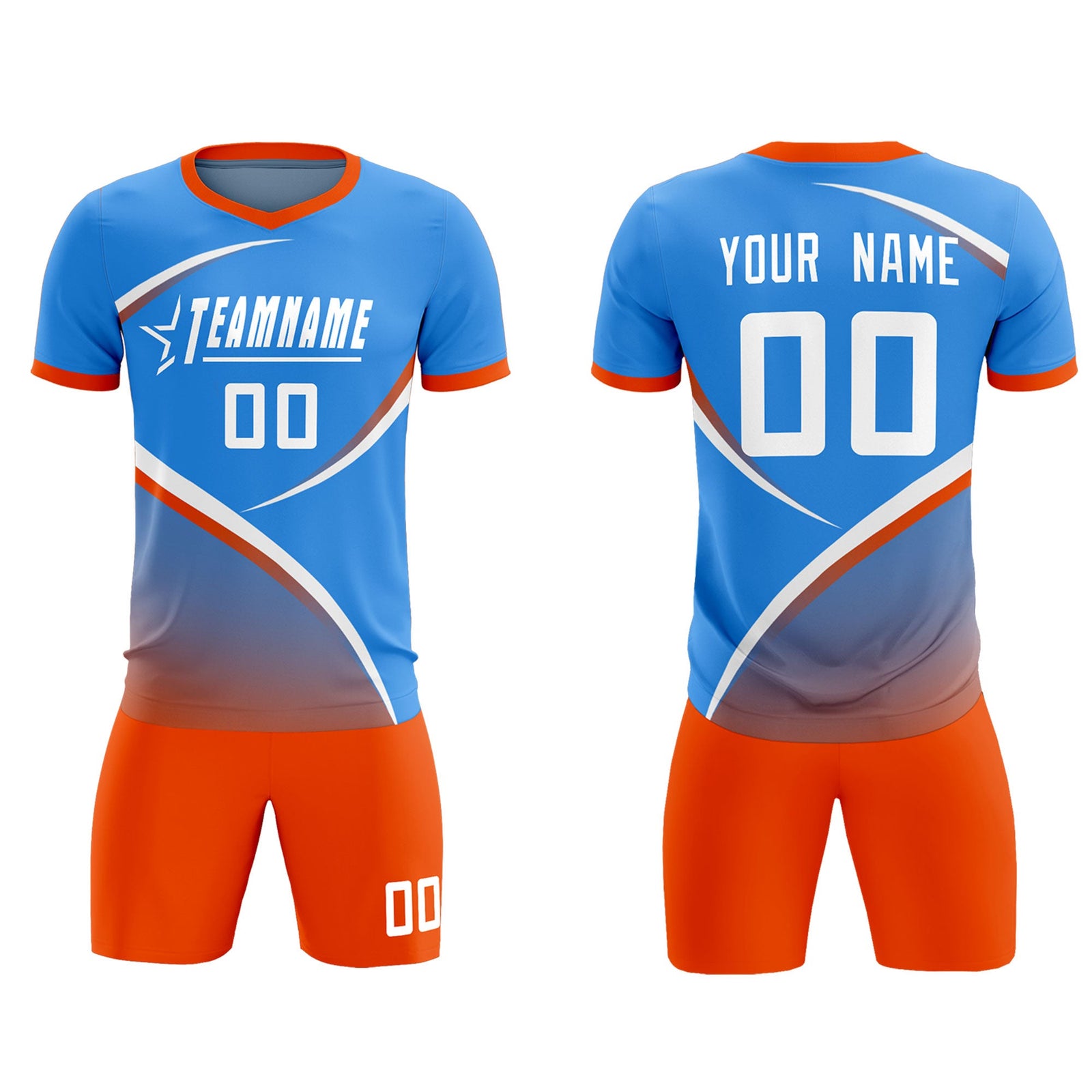 Custom Powder Blue Orange Color Block Training Uniform For Men Soccer Sets Jersey