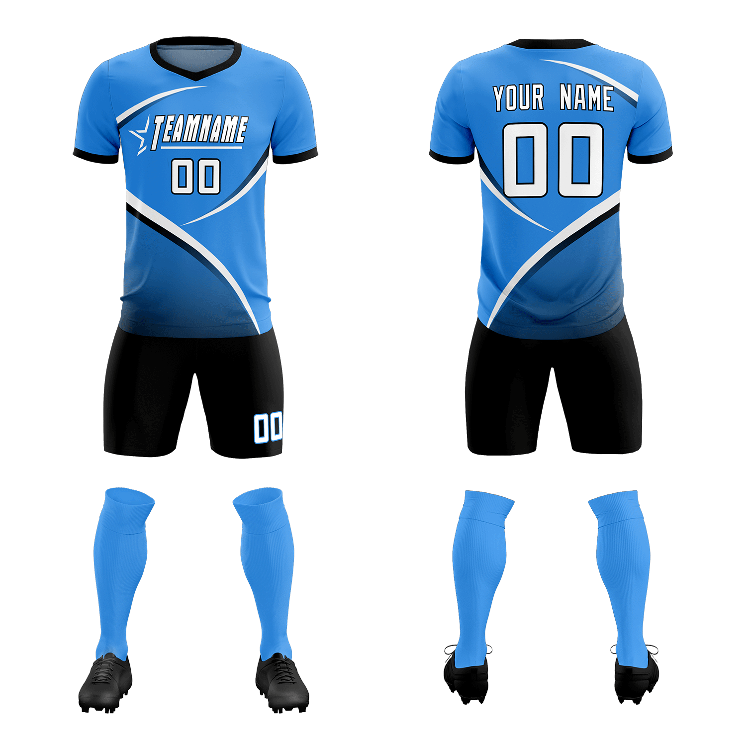 Custom Powder Blue Navy Color Block Training Uniform For Men Soccer Sets Jersey