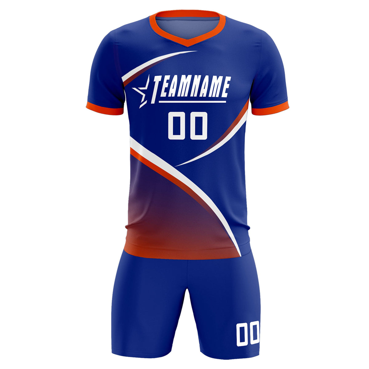 Custom Royal Orange Color Block Training Uniform For Men Soccer Sets Jersey