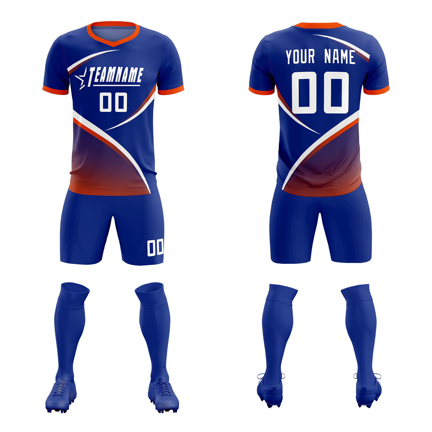 Custom Royal Orange Color Block Training Uniform For Men Soccer Sets Jersey