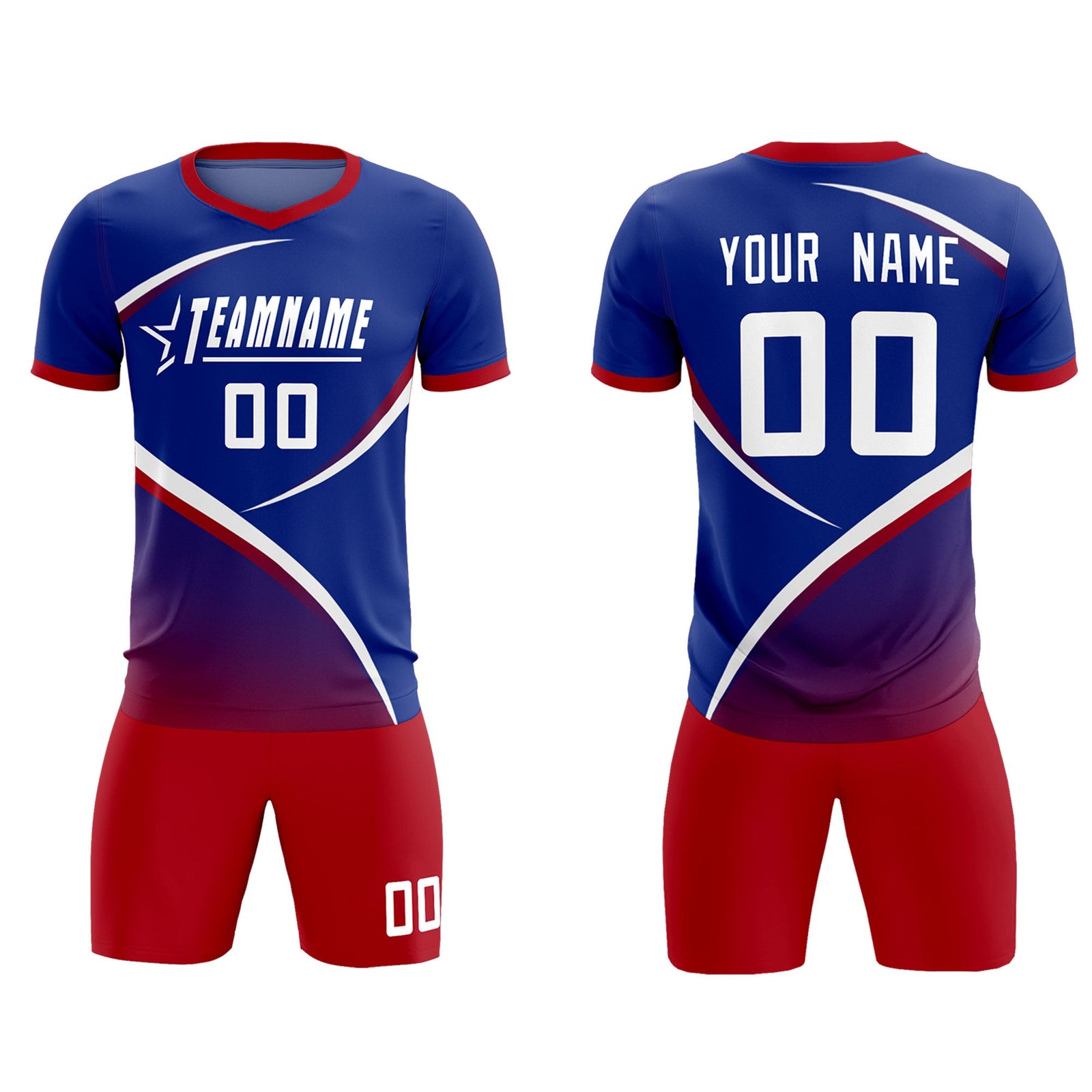 Custom Royal Red Color Block Training Uniform For Men Soccer Sets Jersey