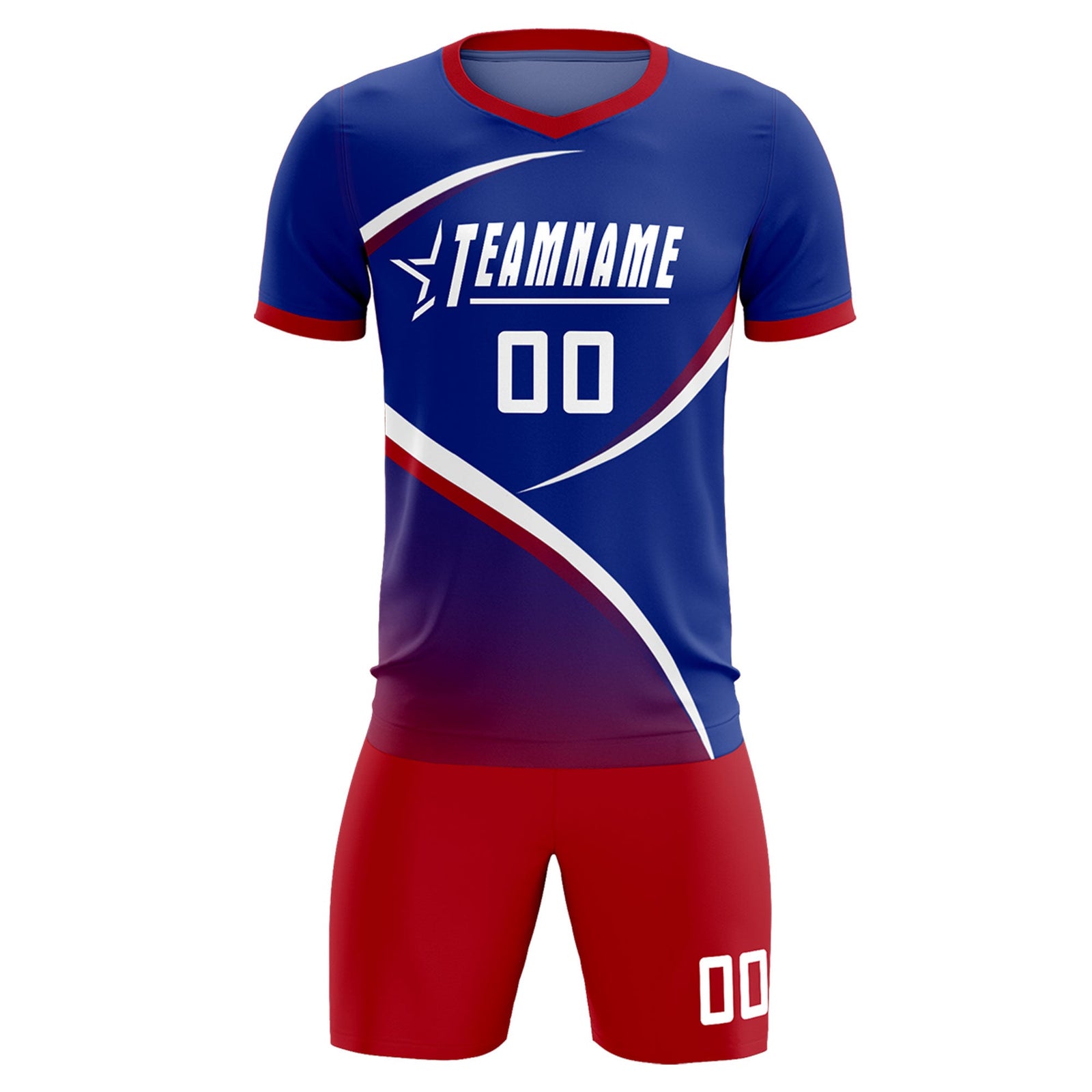 Custom Royal Red Color Block Training Uniform For Men Soccer Sets Jersey