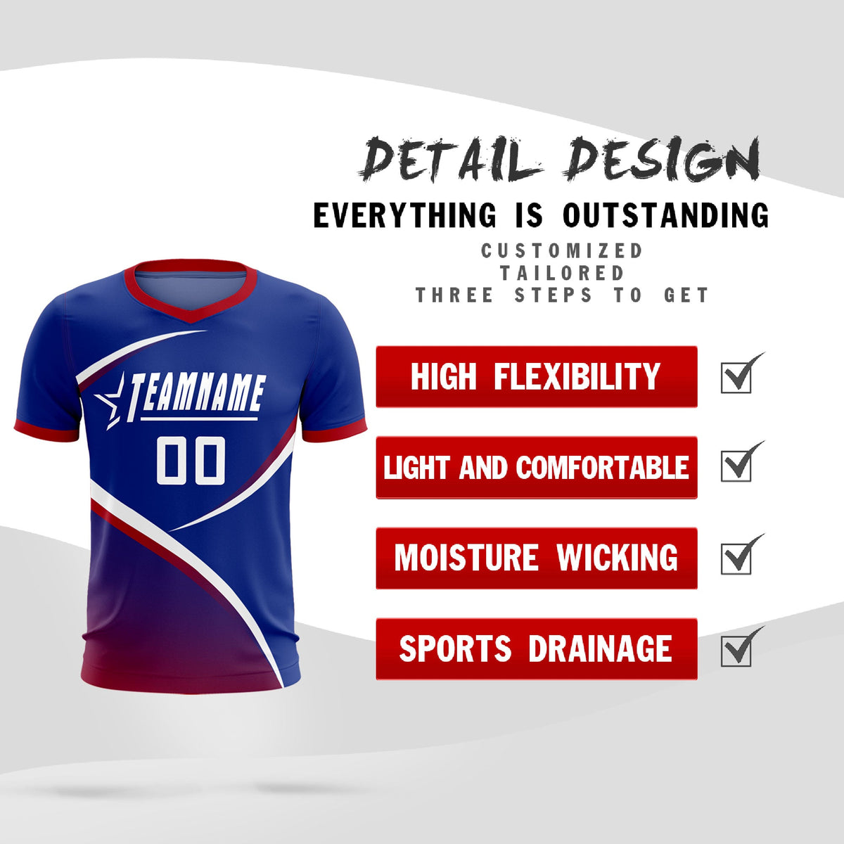 Custom Royal Red Color Block Training Uniform For Men Soccer Sets Jersey