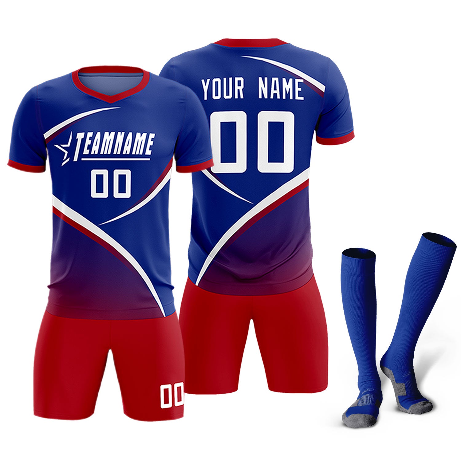 Custom Royal Red Color Block Training Uniform For Men Soccer Sets Jersey