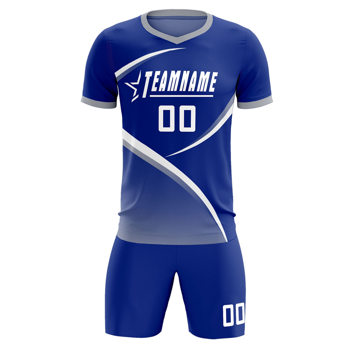 Custom Royal Gray Color Block Training Uniform For Men Soccer Sets Jersey