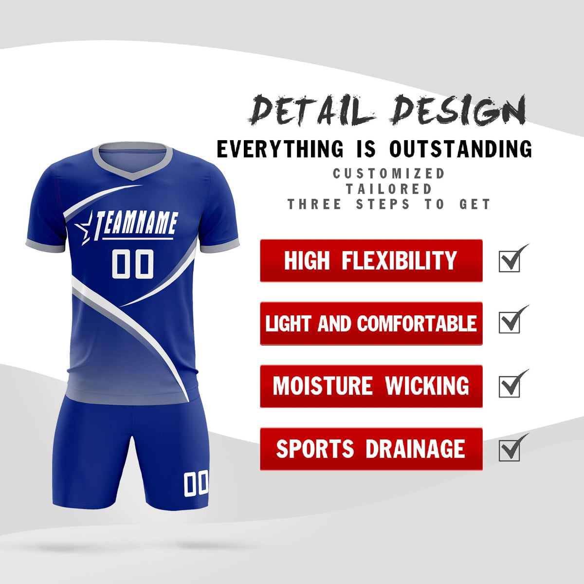 Custom Royal Gray Color Block Training Uniform For Men Soccer Sets Jersey