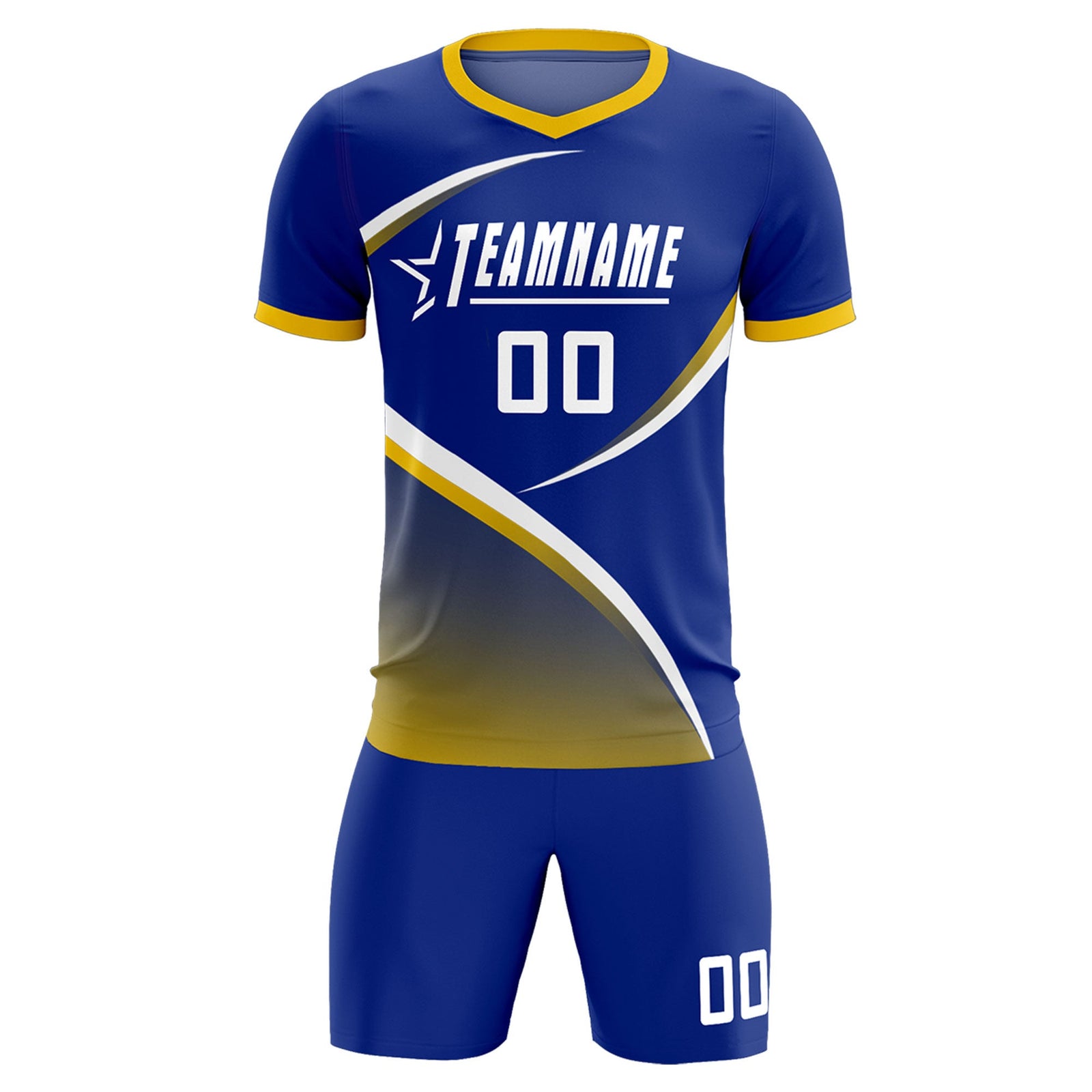 Custom Royal Gold Color Block Training Uniform For Men Soccer Sets Jersey