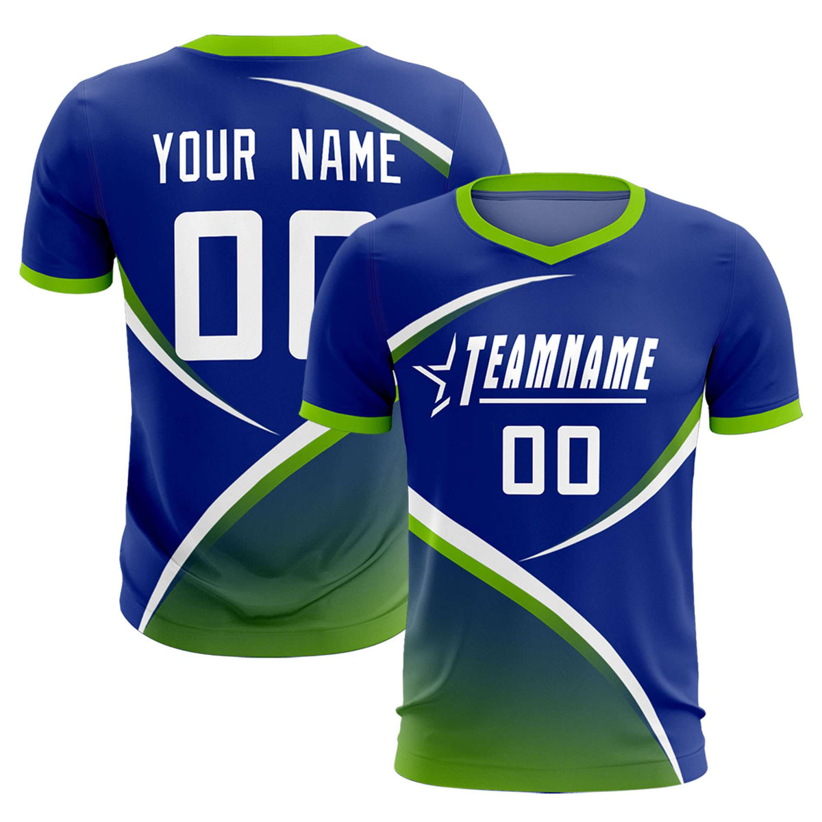 Custom Royal Neon Green Color Block Training Uniform For Men Soccer Sets Jersey