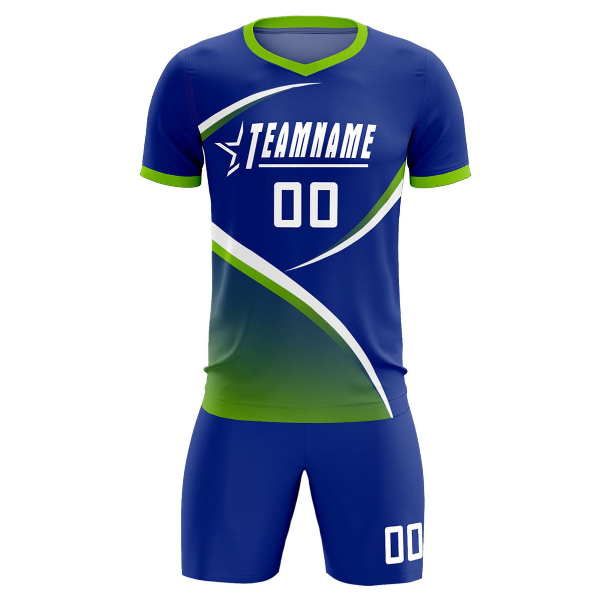 Custom Royal Neon Green Color Block Training Uniform For Men Soccer Sets Jersey