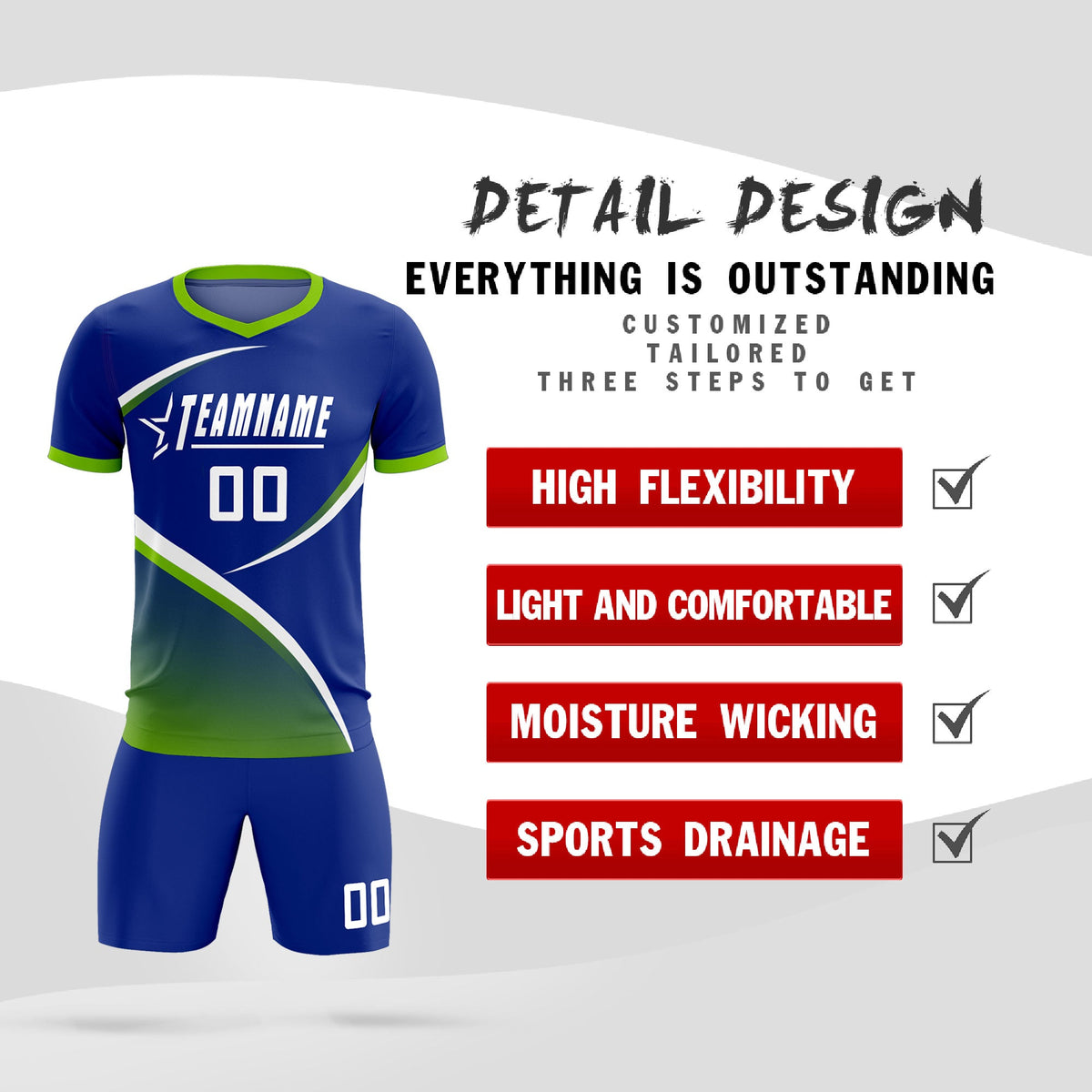 Custom Royal Neon Green Color Block Training Uniform For Men Soccer Sets Jersey