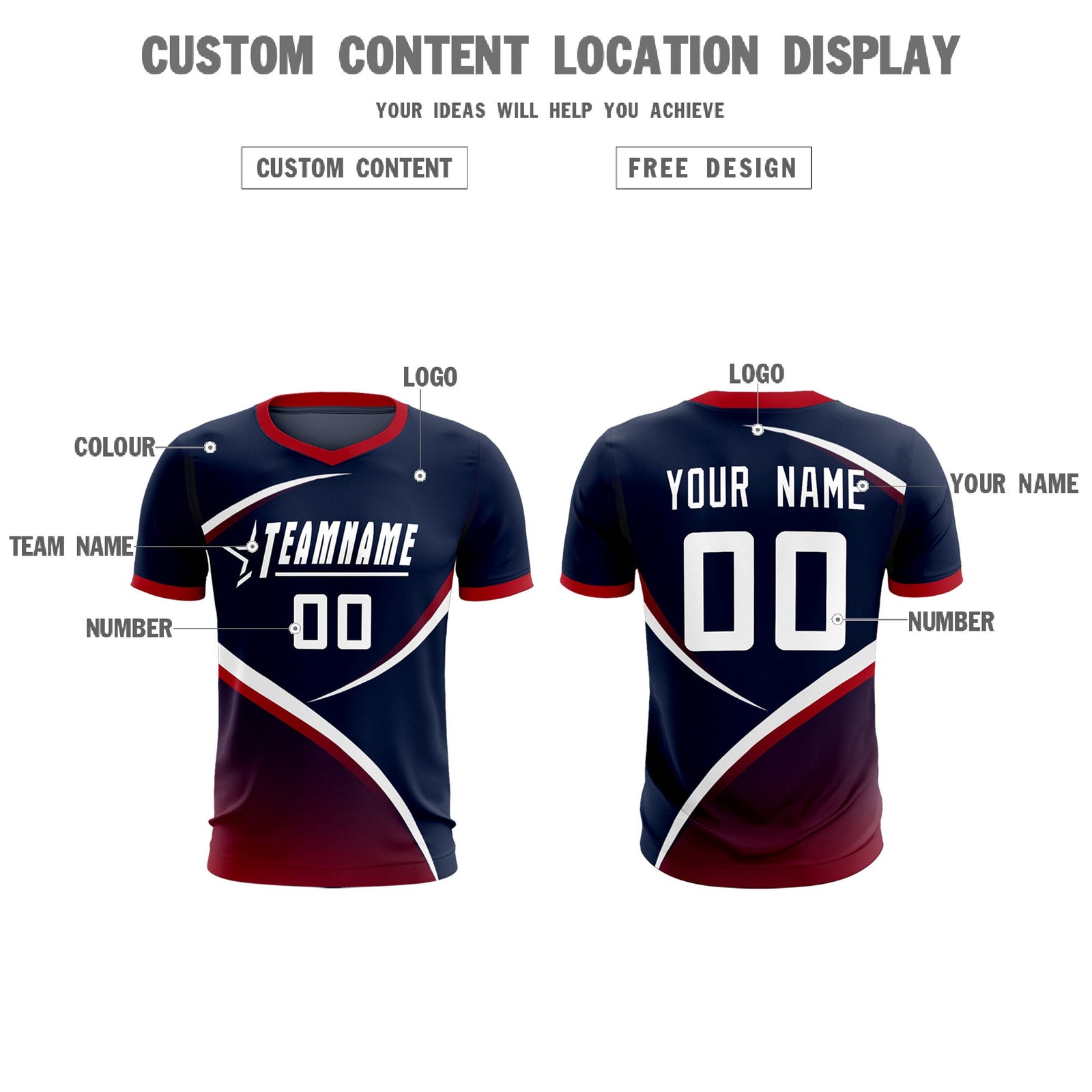 Custom Navy Red Color Block Training Uniform For Men Soccer Sets Jersey