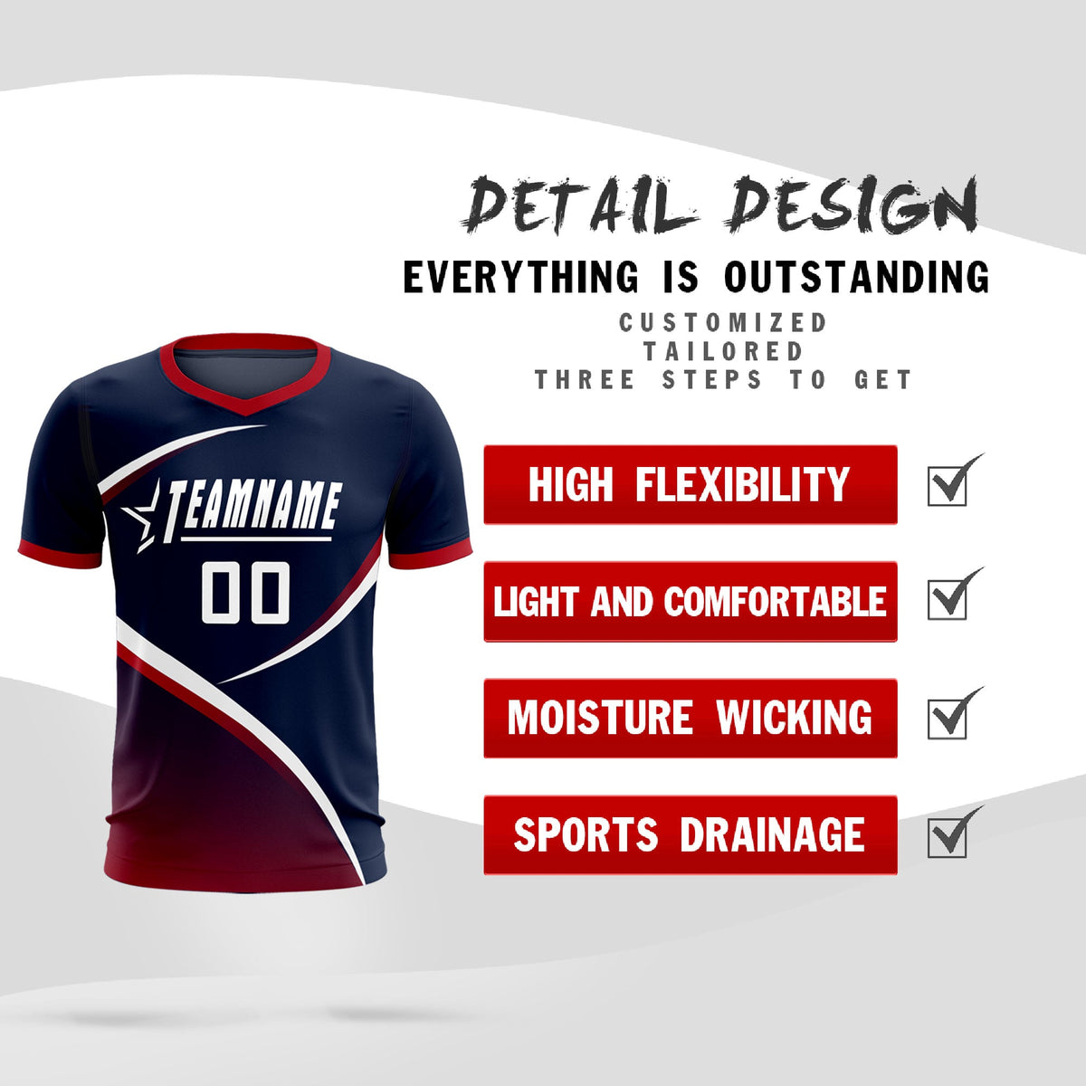 Custom Navy Red Color Block Training Uniform For Men Soccer Sets Jersey