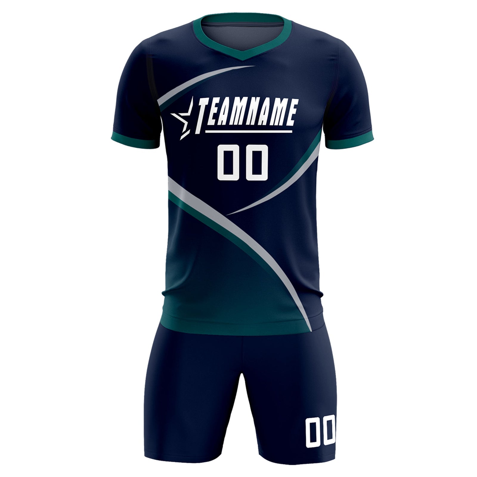 Custom Navy Aqua Color Block Training Uniform For Men Soccer Sets Jersey