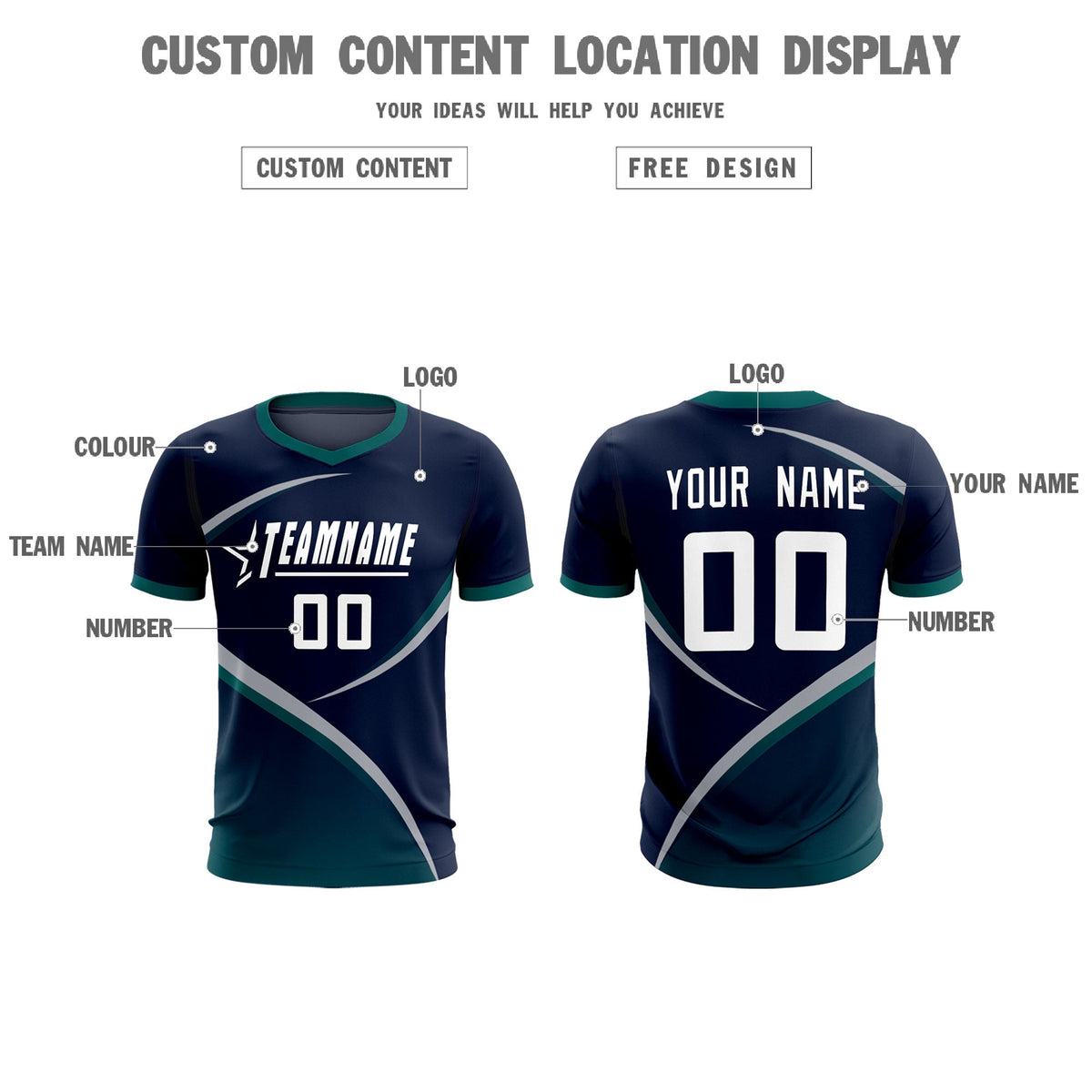Custom Navy Aqua Color Block Training Uniform For Men Soccer Sets Jersey