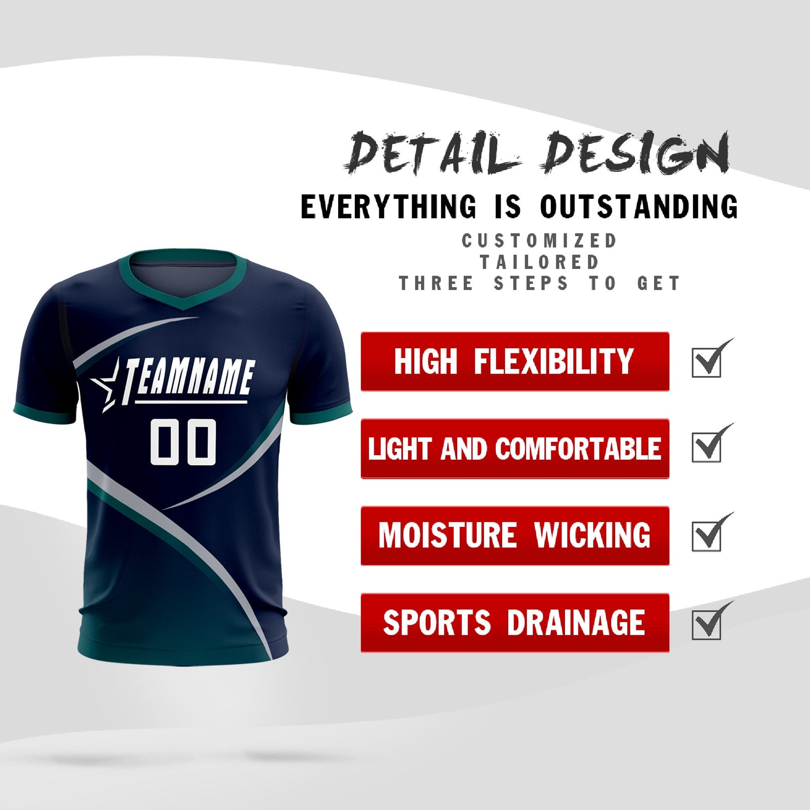Custom Navy Aqua Color Block Training Uniform For Men Soccer Sets Jersey