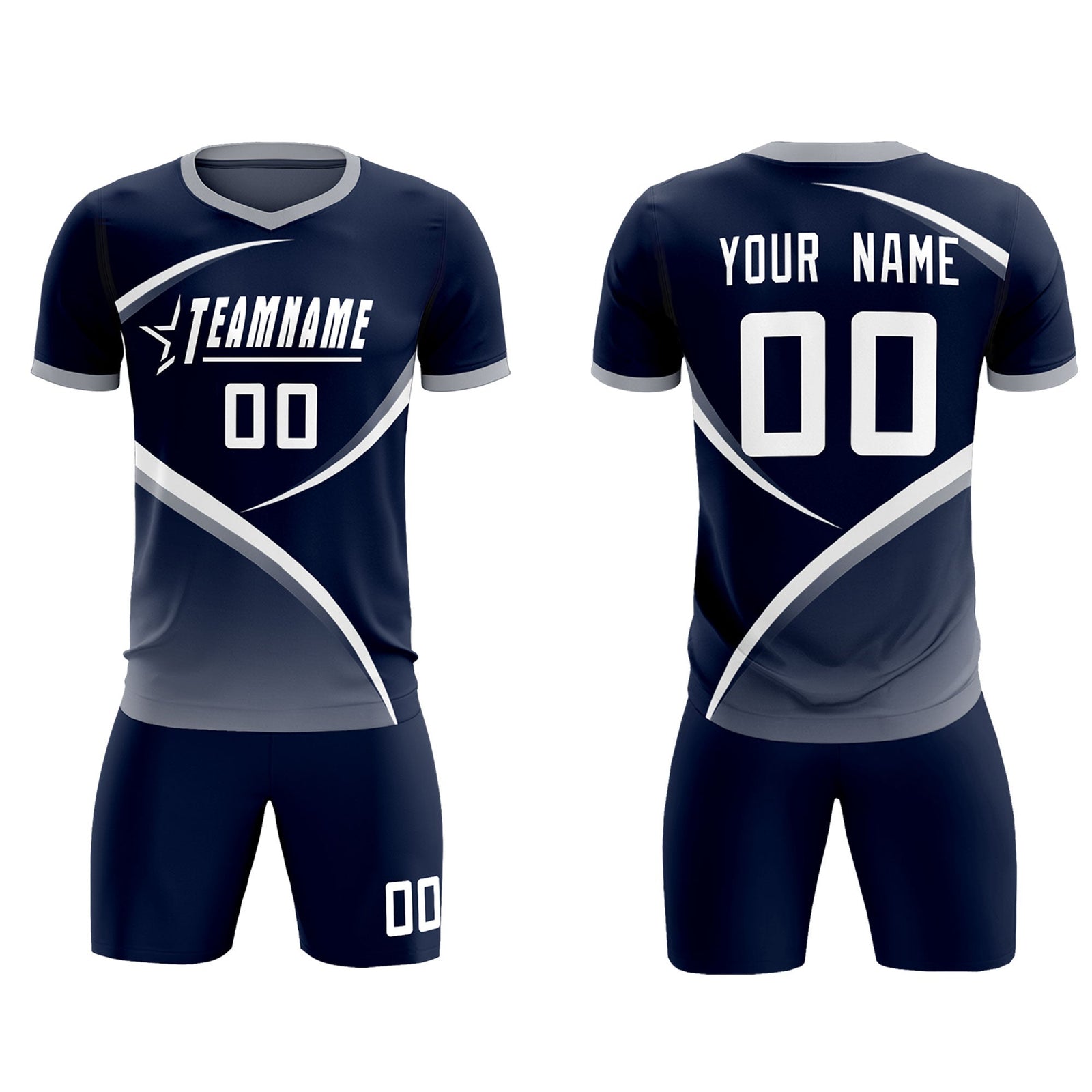 Custom Navy Gray Color Block Training Uniform For Men Soccer Sets Jersey