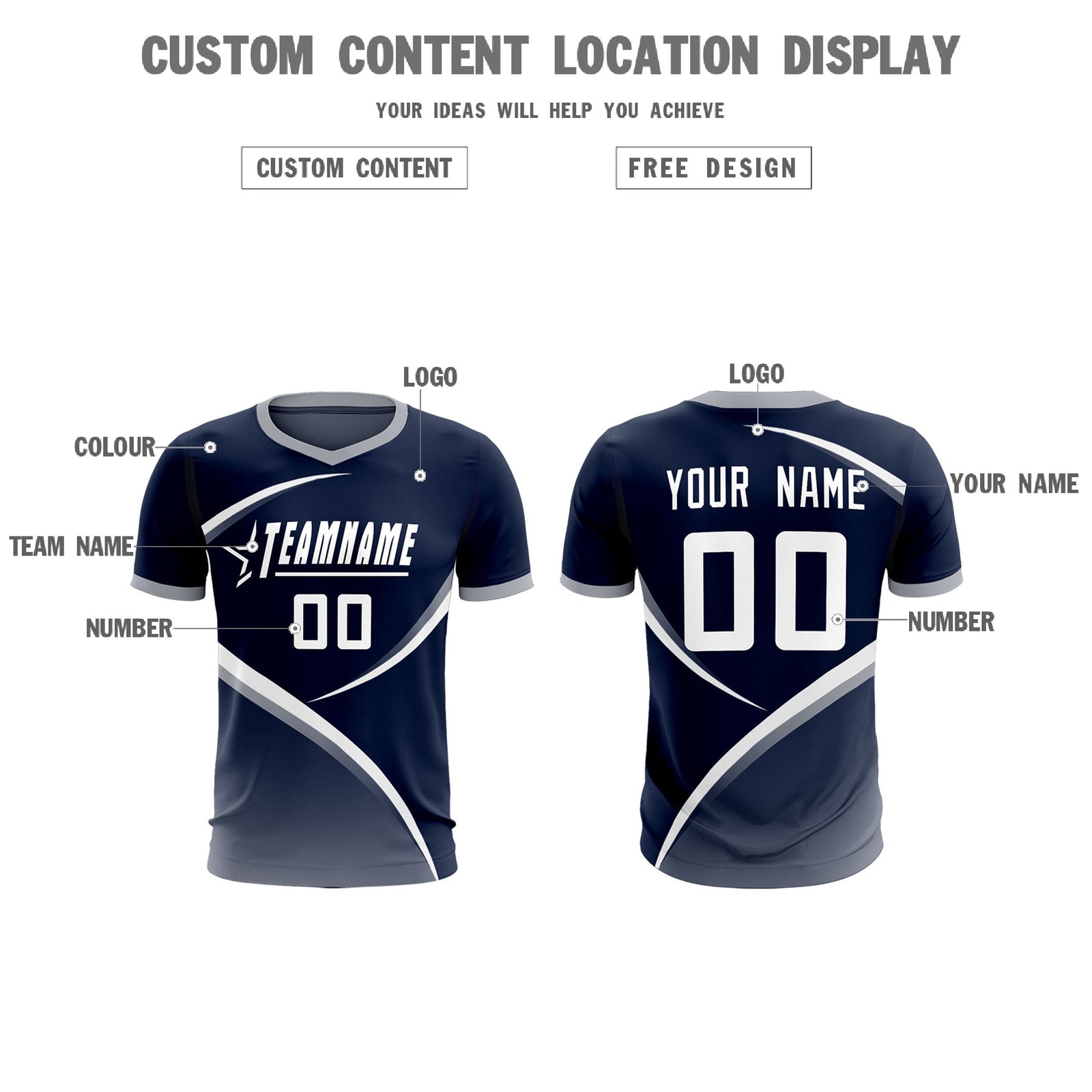 Custom Navy Gray Color Block Training Uniform For Men Soccer Sets Jersey