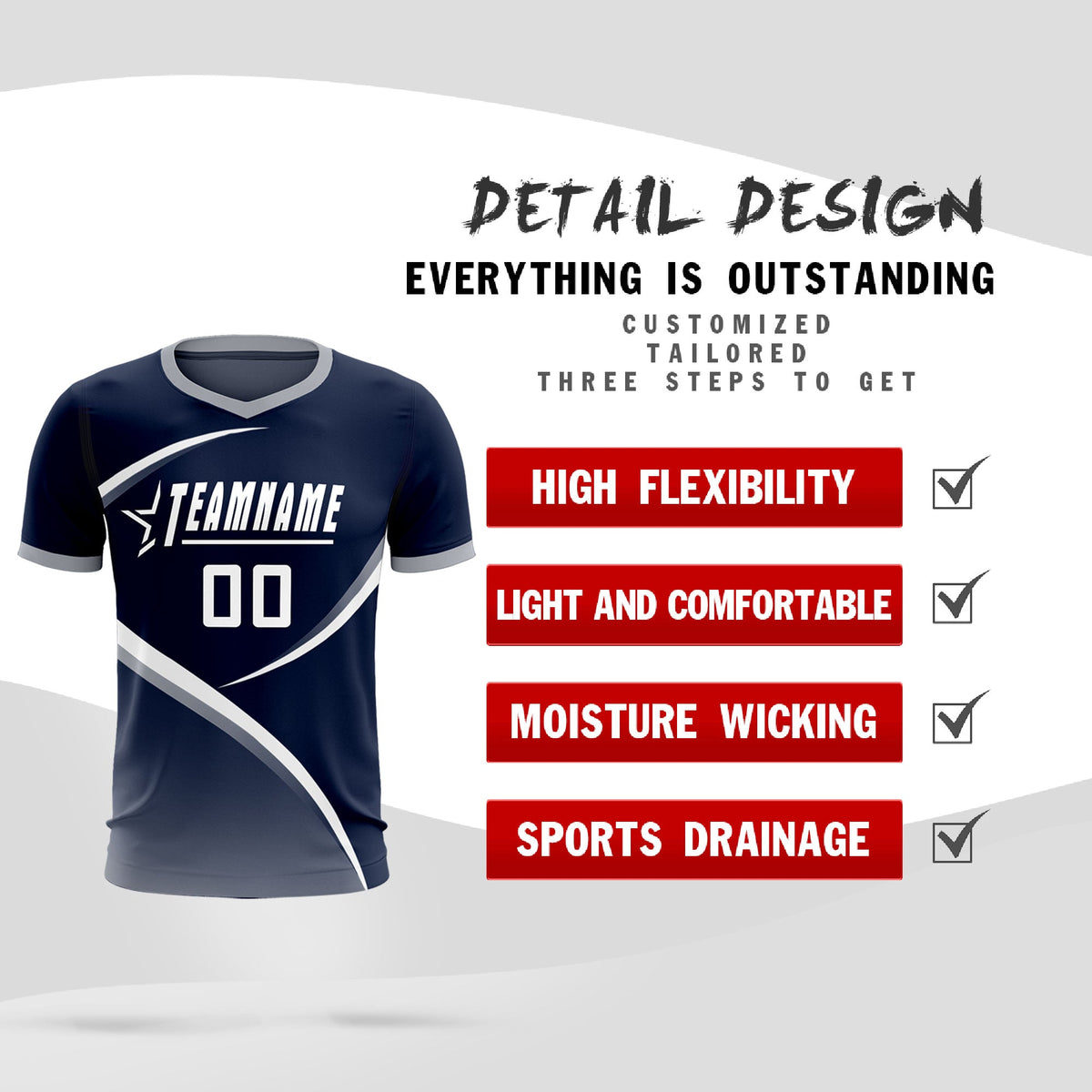 Custom Navy Gray Color Block Training Uniform For Men Soccer Sets Jersey