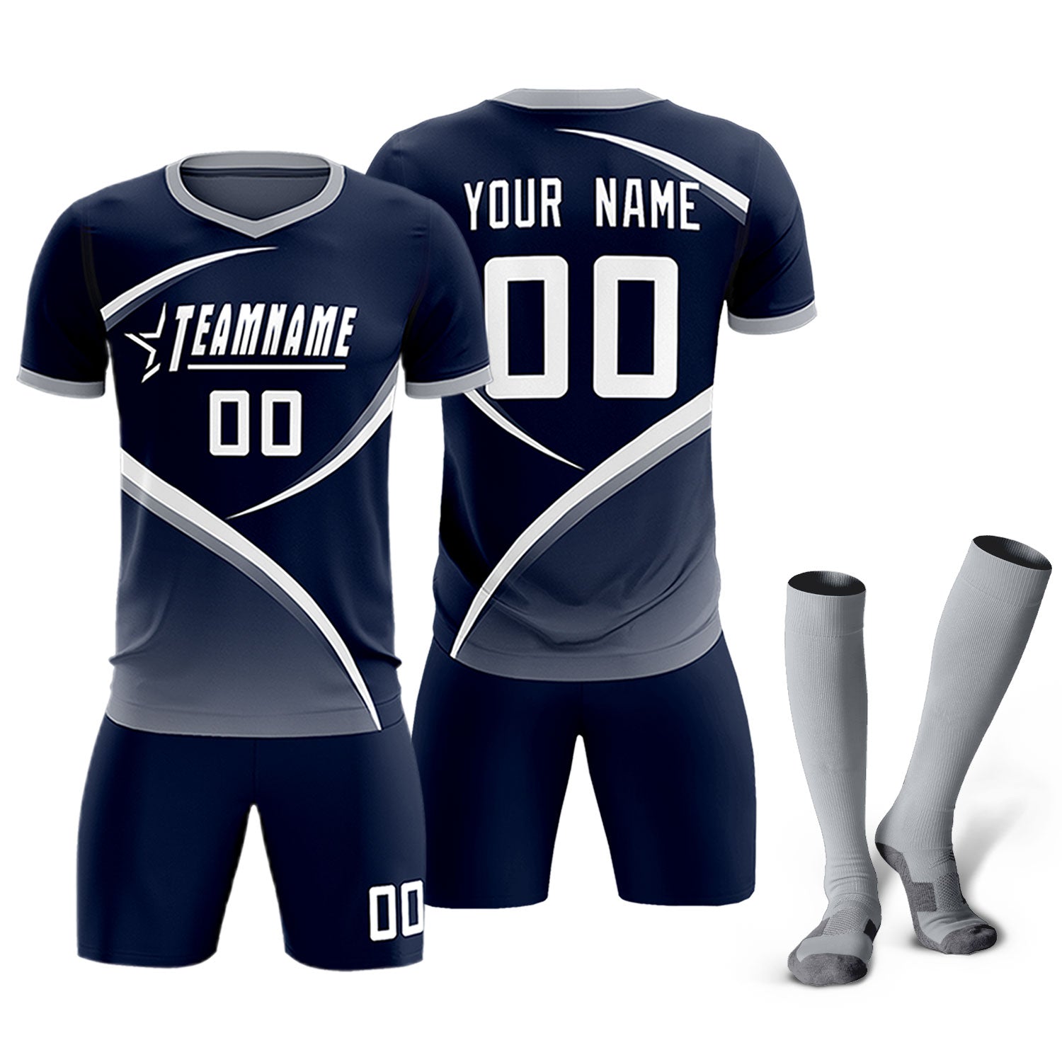 Custom Navy Gray Color Block Training Uniform For Men Soccer Sets Jersey