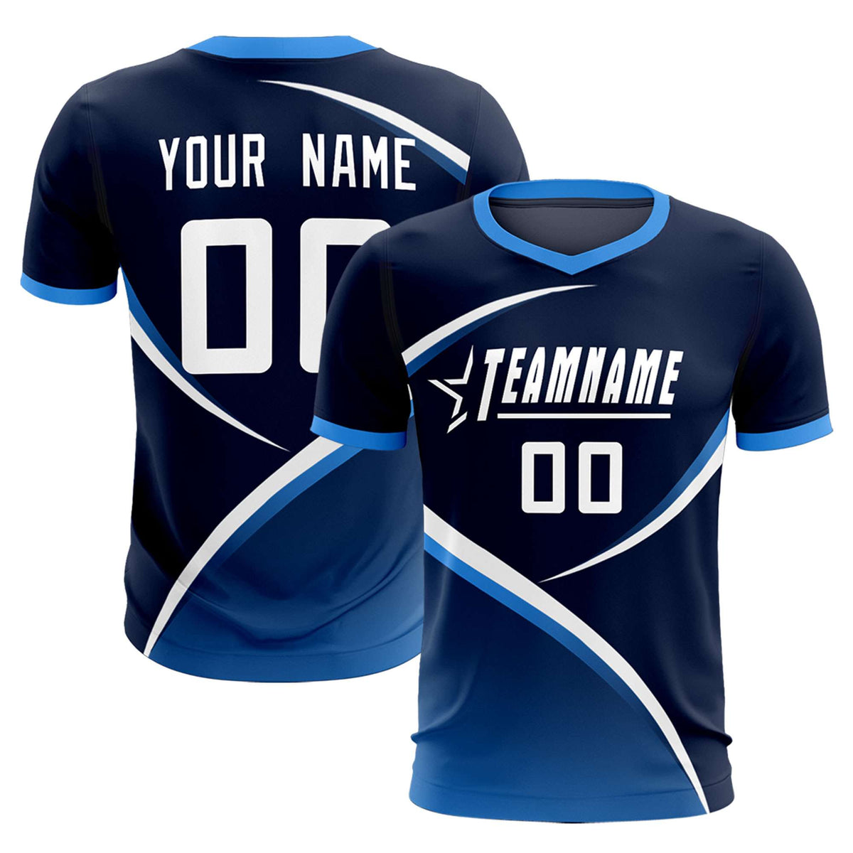 Custom Navy Powder Blue Color Block Training Uniform For Men Soccer Sets Jersey