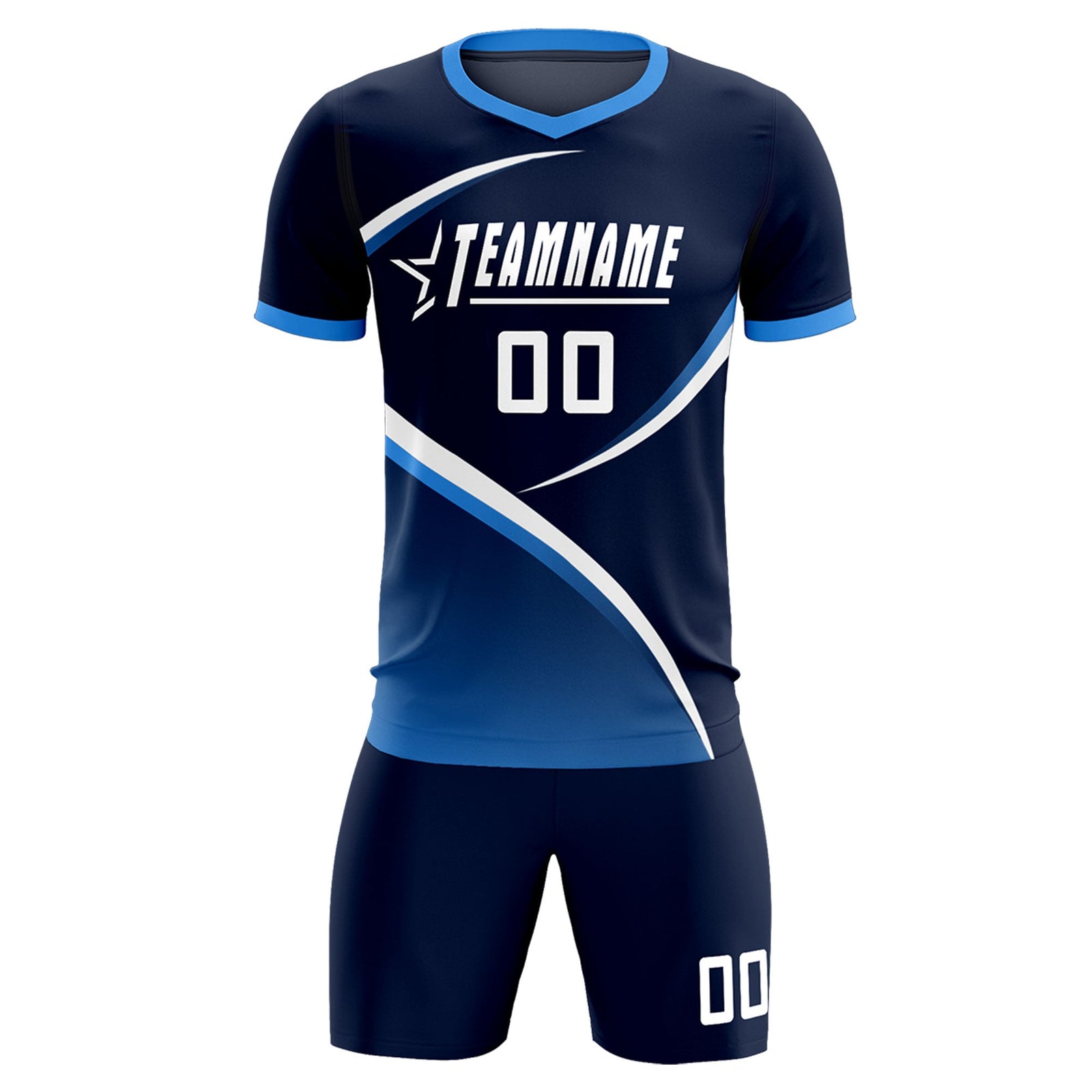 Custom Navy Powder Blue Color Block Training Uniform For Men Soccer Sets Jersey