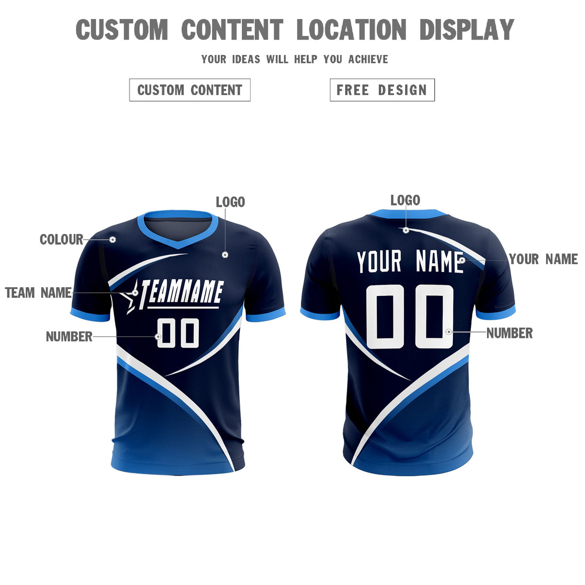 Custom Navy Powder Blue Color Block Training Uniform For Men Soccer Sets Jersey