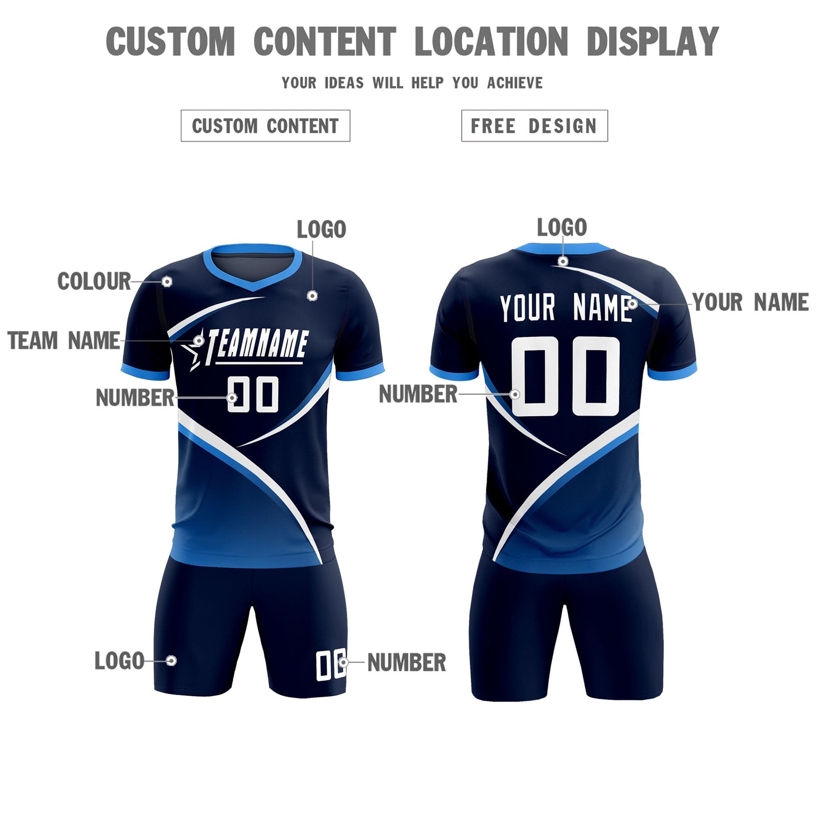 Custom Navy Powder Blue Color Block Training Uniform For Men Soccer Sets Jersey