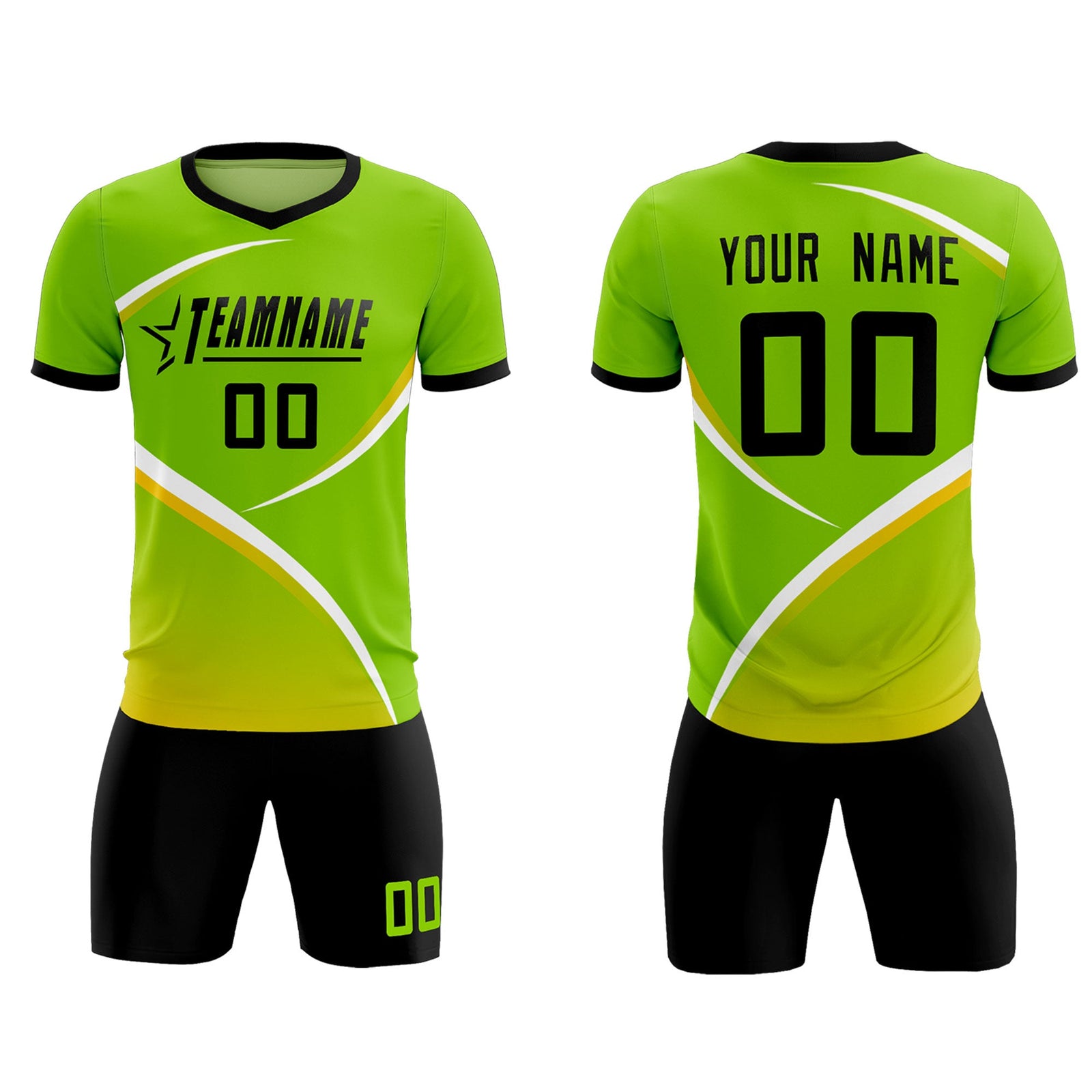 Custom Neon Green Black Color Block Training Uniform For Men Soccer Sets Jersey